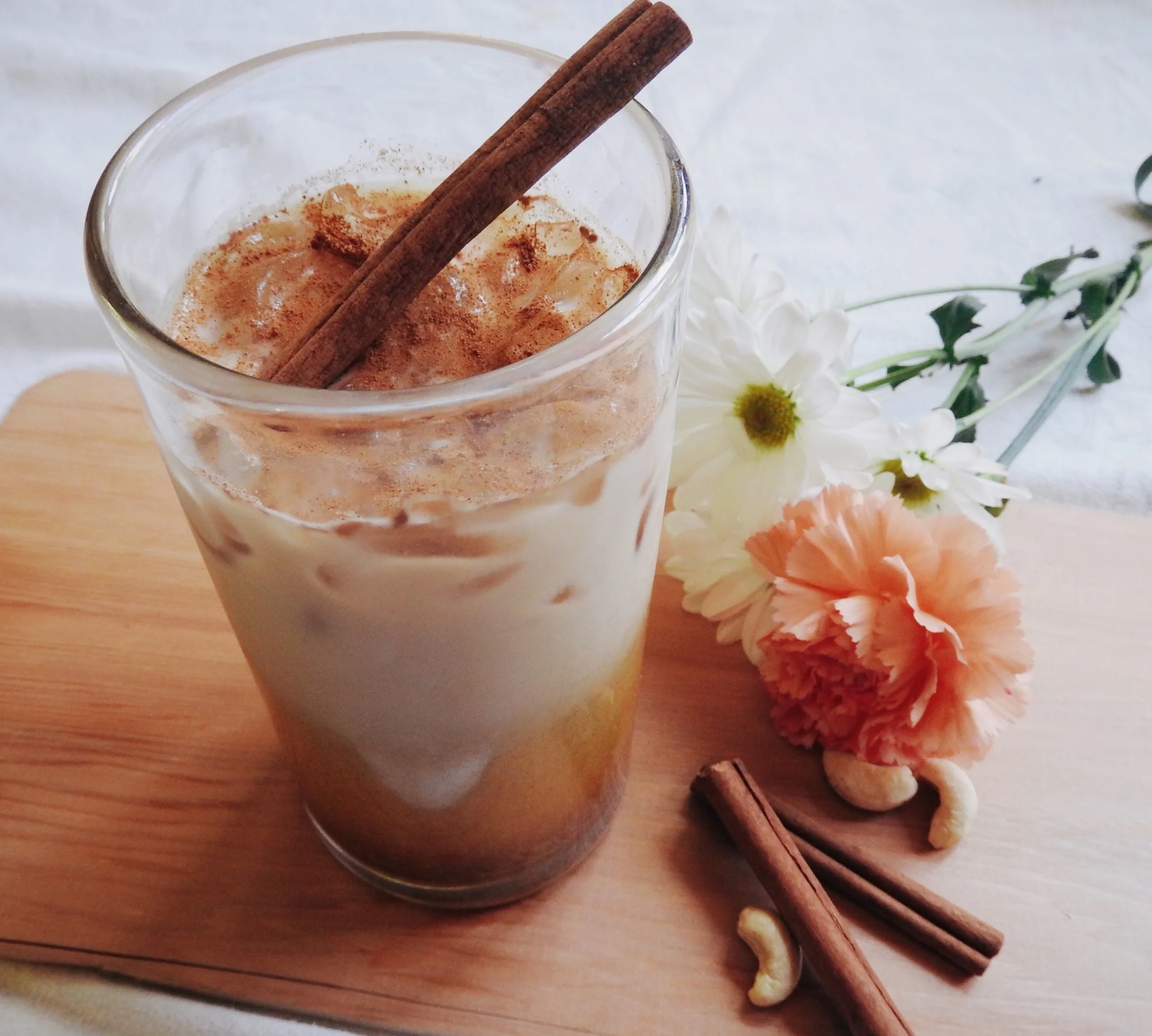 Iced Vanilla and Cinnamon Cashew Milk Latte