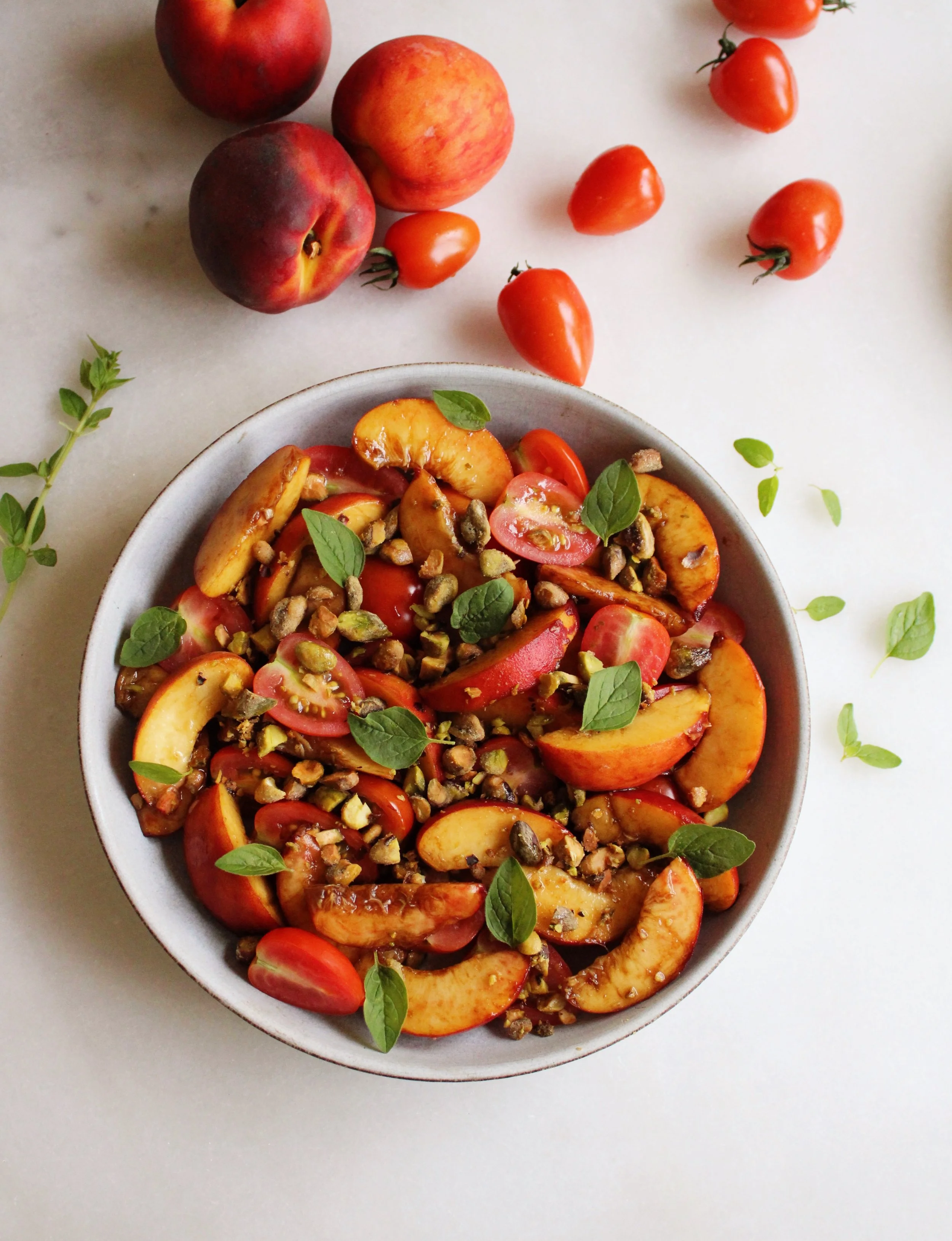 Balsamic Soaked Peaches and Tomato Salad With Fresh Mint