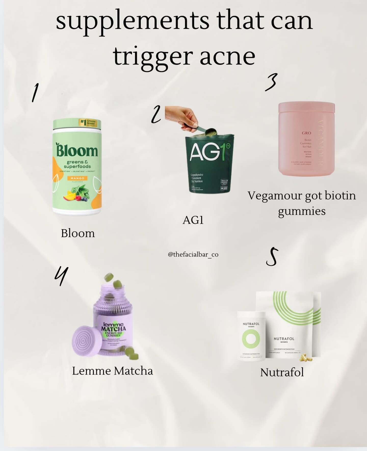 If your skin has been acting up and you swear your routine hasn&rsquo;t changed&hellip; check your supplements 👀 

Some ingredients can increase oil, inflammation, and breakouts.

Share this with someone who&rsquo;s been trying everything for their 