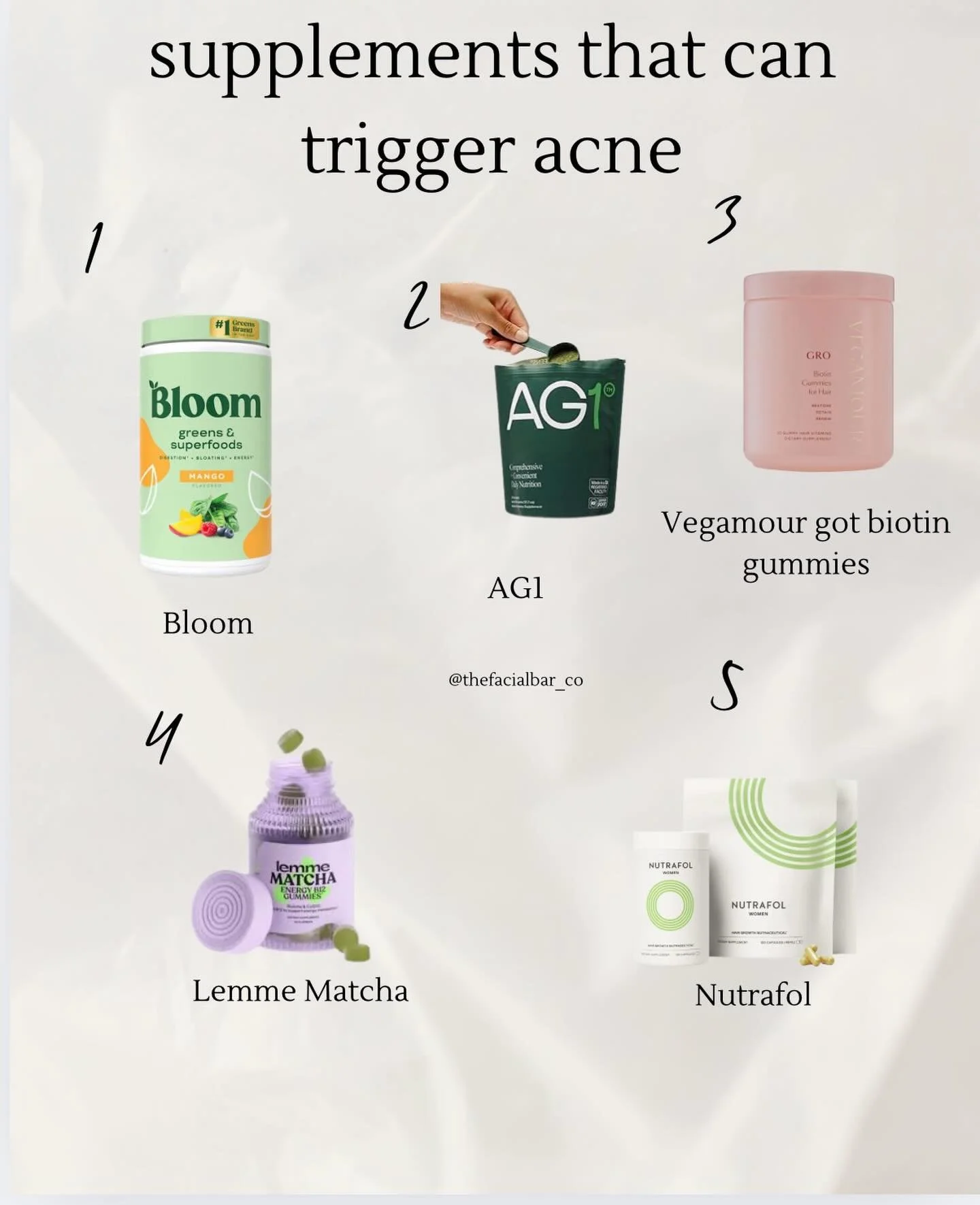 If your skin has been acting up and you swear your routine hasn&rsquo;t changed&hellip; check your supplements 👀 

Some ingredients can increase oil, inflammation, and breakouts.

Share this with someone who&rsquo;s been trying everything for their 