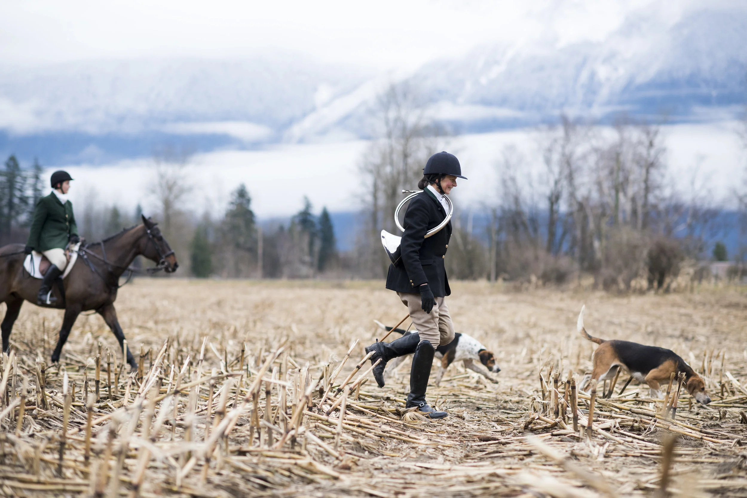  December 26, 2014 - Agassiz, BC - Michele Cameron, the whipper-in of the Fraser Valley Fox Hunt. Photo by Jimmy Jeong 