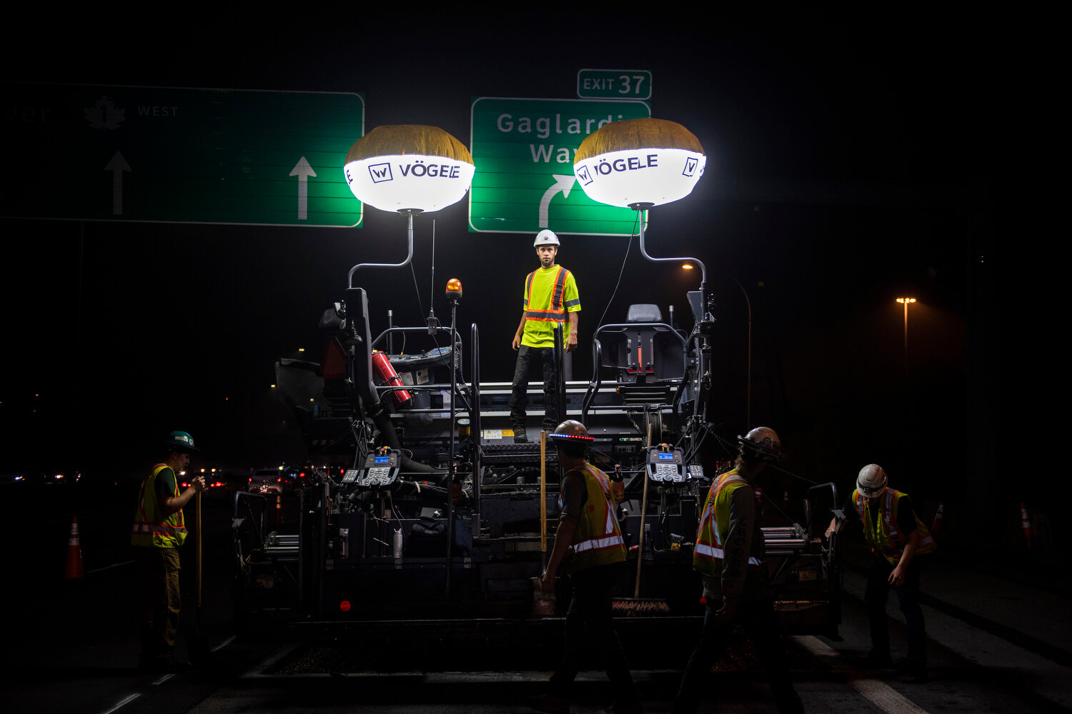  September 17, 2020 - Vancouver, British Columbia - All Roads Construction Ltd. crew work on the Number One and Gallagher overpass in Vancouver using Wirtgen machines. Photo by Jimmy Jeong 