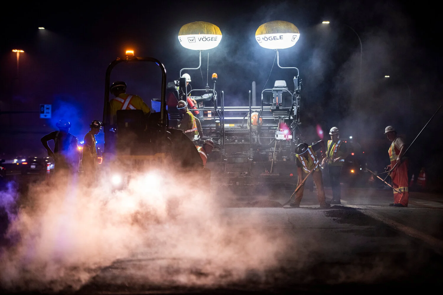  September 17, 2020 - Vancouver, British Columbia - All Roads Construction Ltd. crew work on the Number One and Gallagher overpass in Vancouver using Wirtgen machines. Photo by Jimmy Jeong 