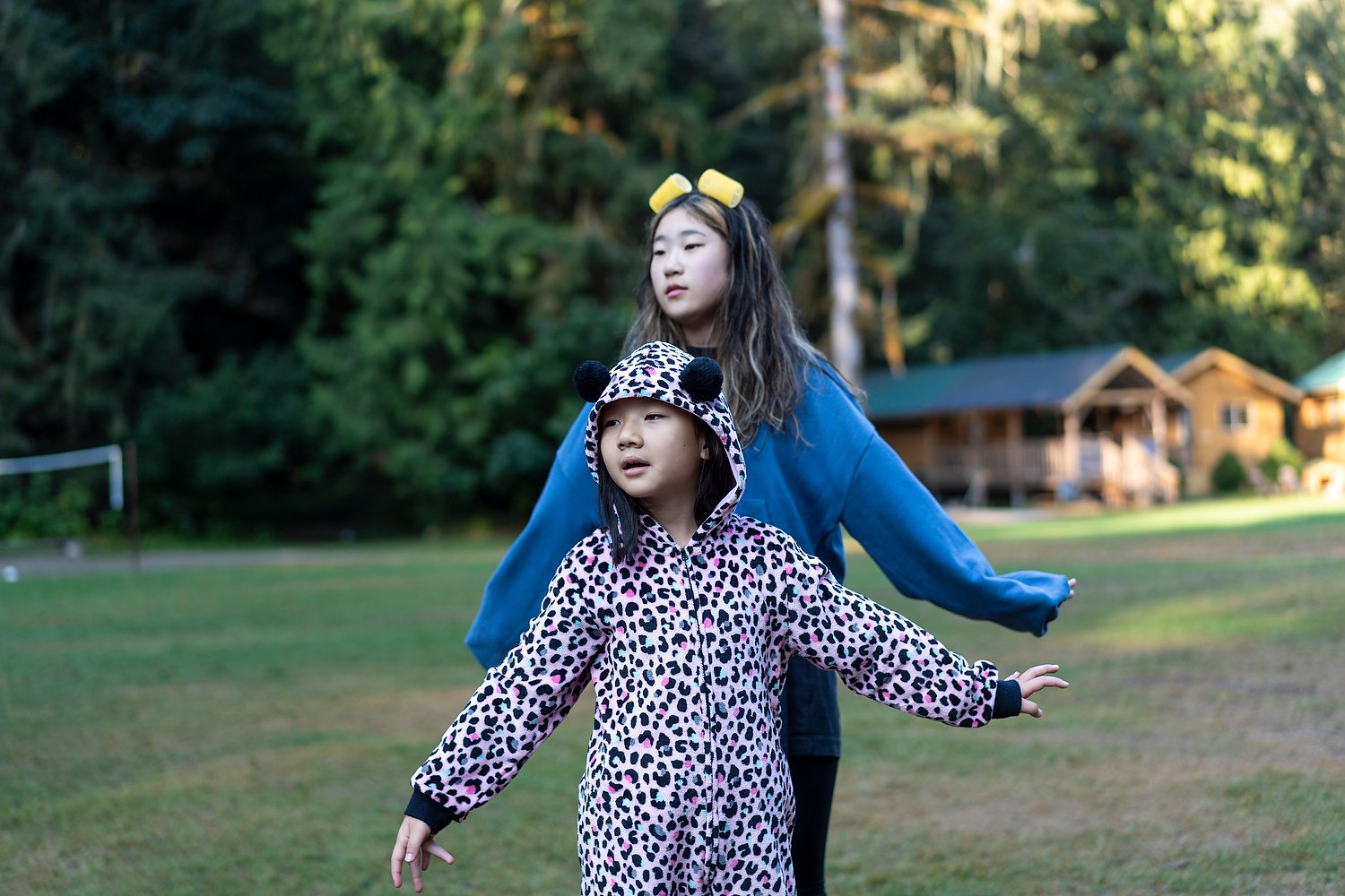  Cora Kim, age 8, and Estelle Choi, 14, take part in gugminchejo, a national Korean morning exercise routine once practiced in all school from the 1970Õs to early 2000Õs, at Camp Korea, near Squamish, B.C., on September 02, 2022. Started in 2006 by C