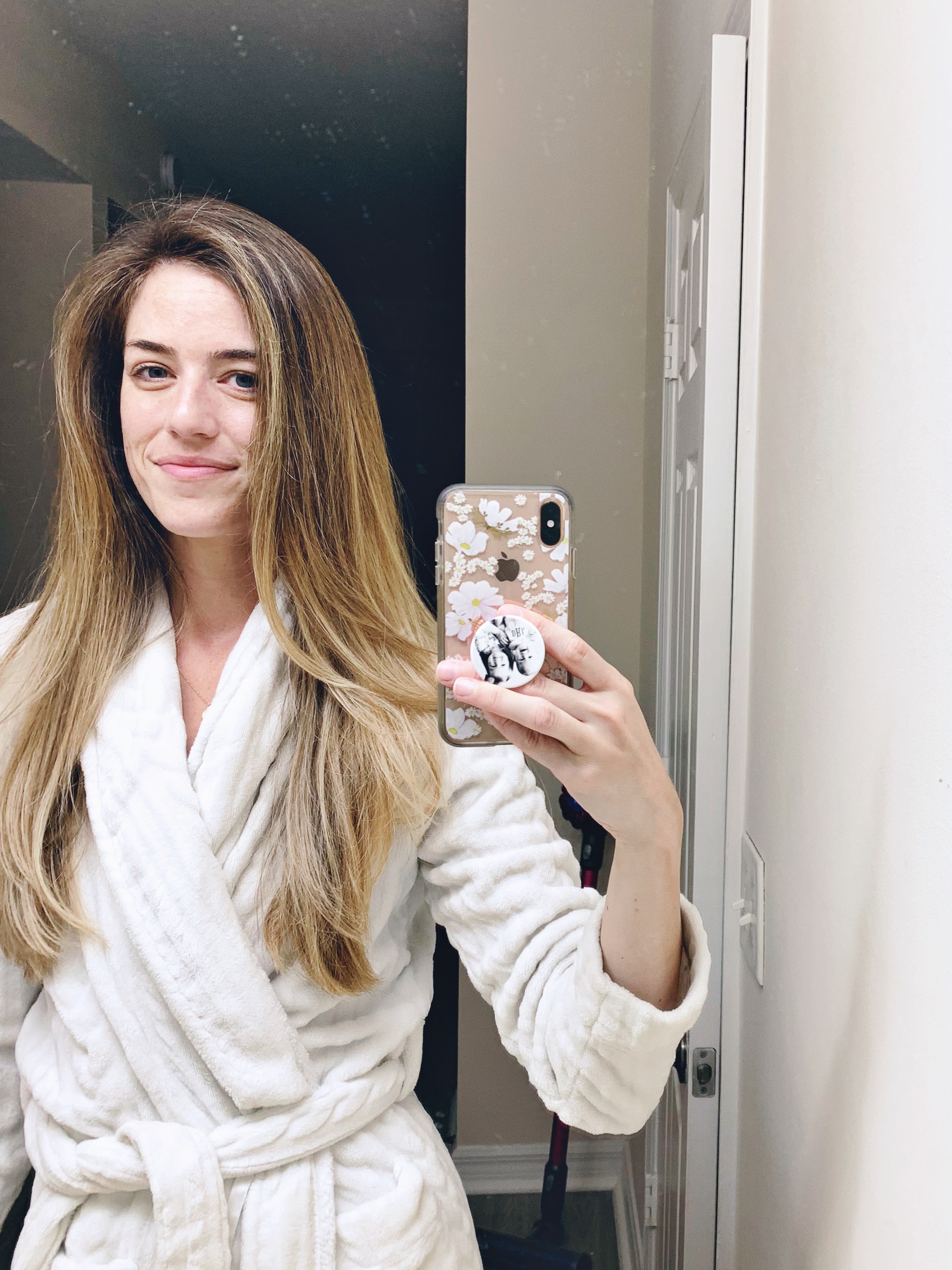 immediately after finishing drying. Pardon my dirty mirror. Why is it you don’t notice how dirty it is until you see it in photos!