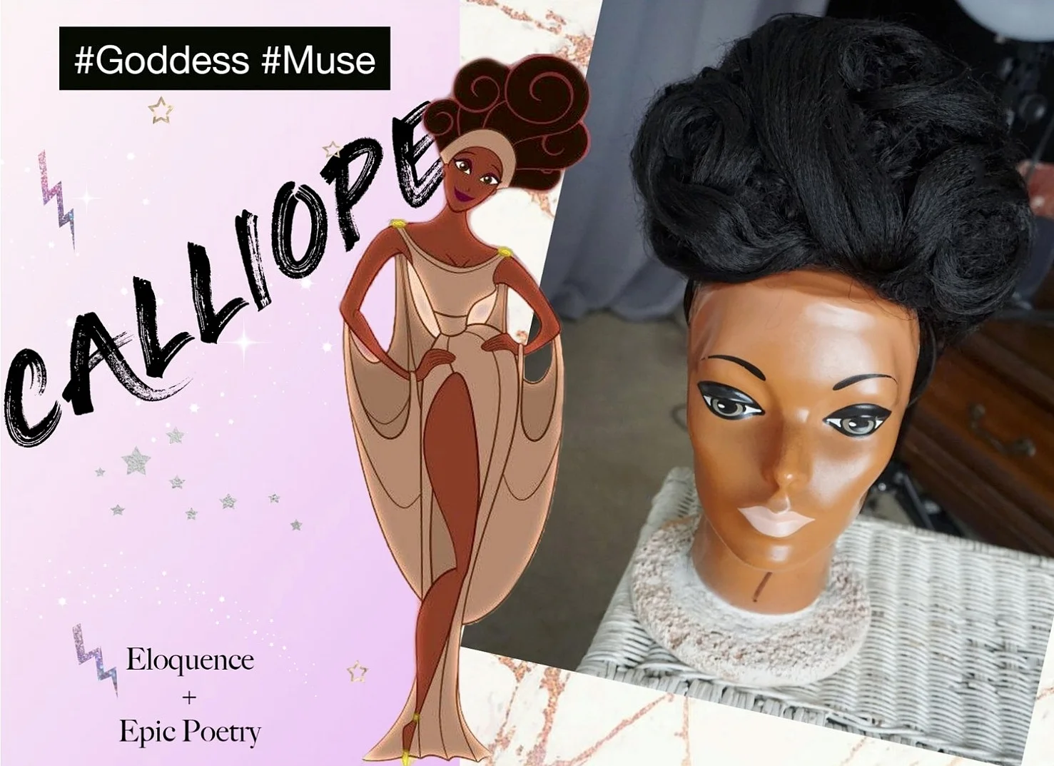 I fashioned a hair piece inspired by Walt Disney's Hercules character, Calliope.