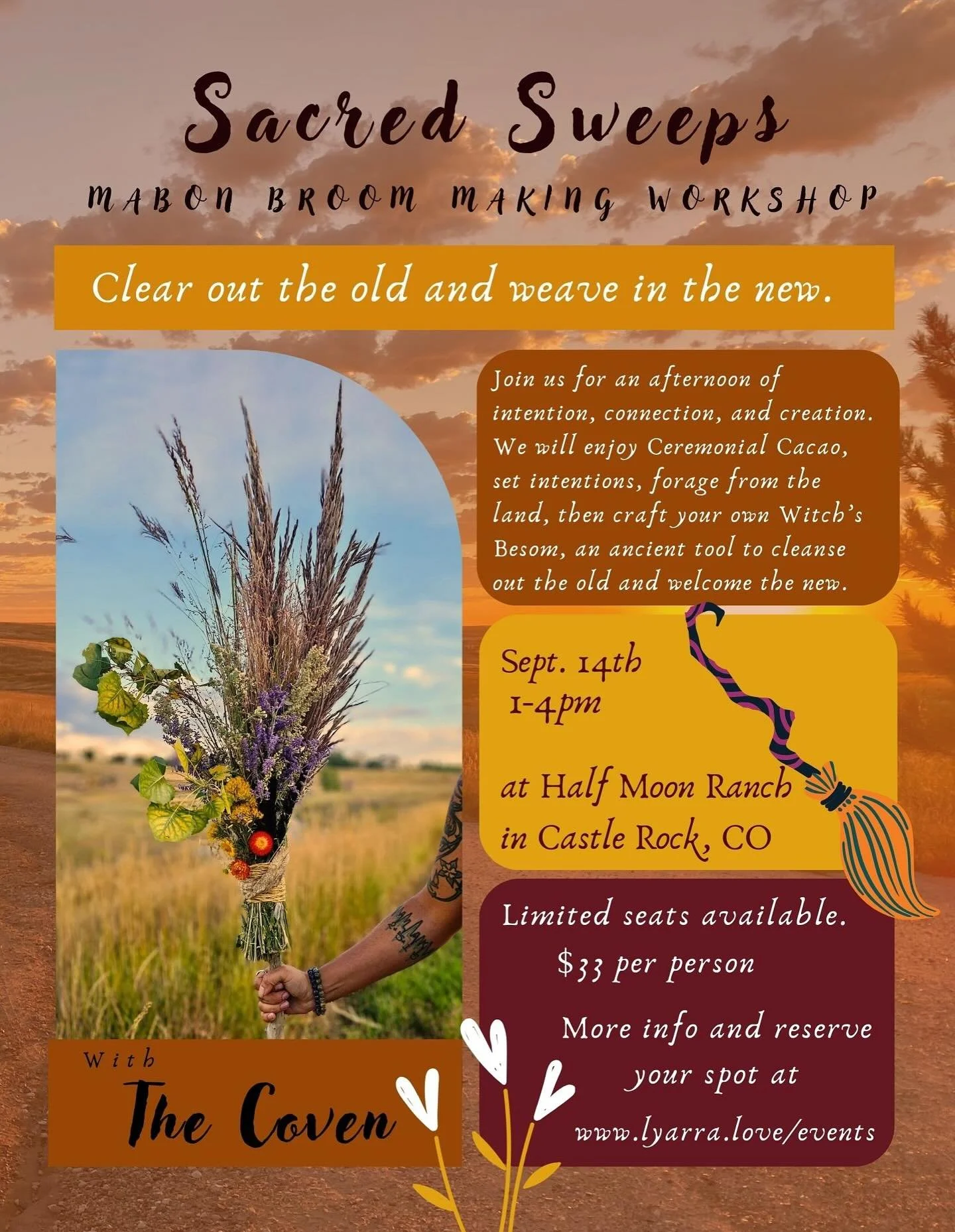 Here it is, my loves!

Sacred Sweeps ~ A Mabon Broom Making Workshop!

As we approach Mabon, we are entering into the time of harvest and gathering our gratitudes. With this being right in the midst of  Eclipse season, this is also a wonderful time t