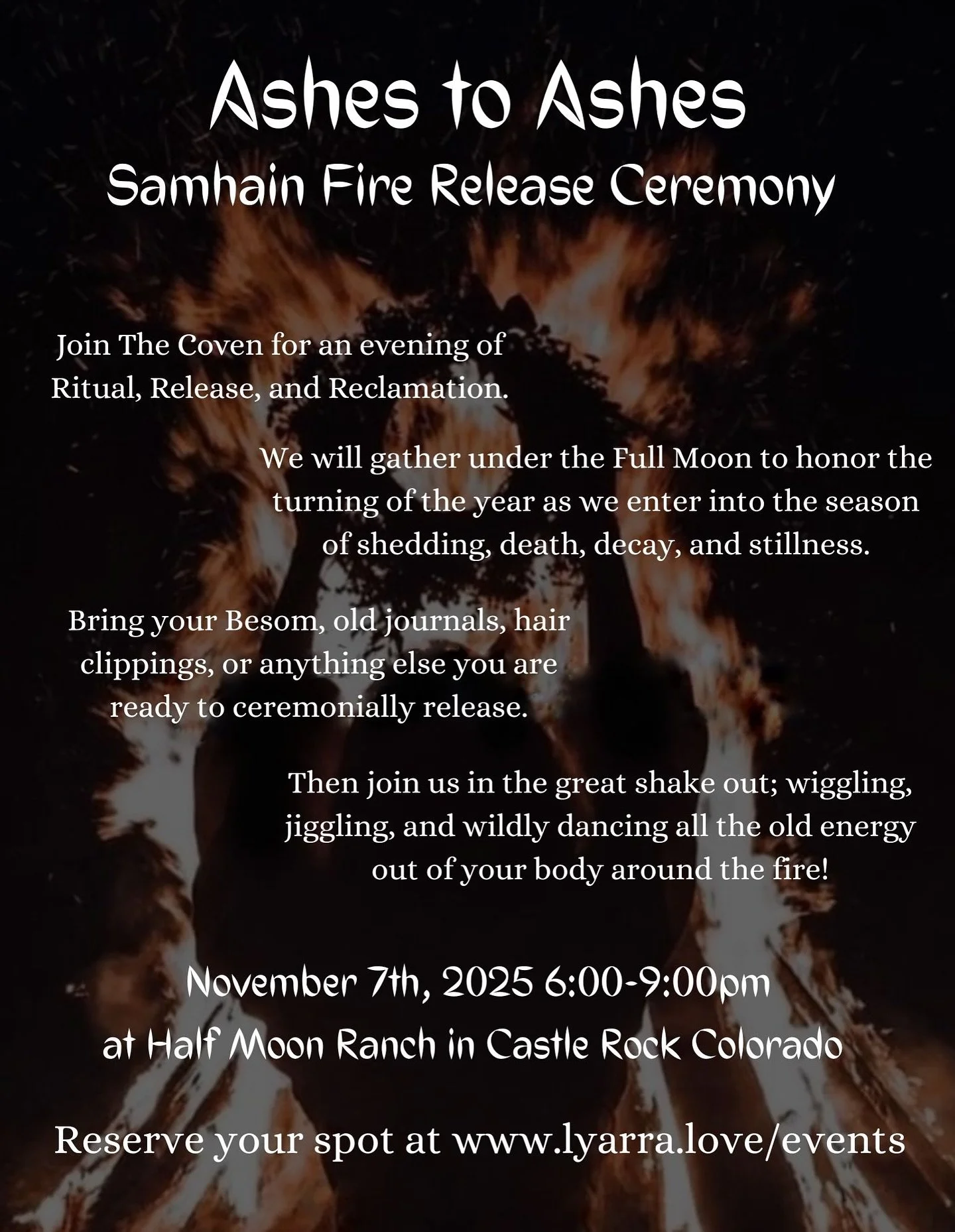 I hope everyone had a beautiful Halloween weekend!

I spent it sick unfortunately.. and though I was really hoping it would be long gone by now, it&rsquo;s still kicking! 

Because of this, we decided to reschedule the Samhain Fire Ceremony to this F