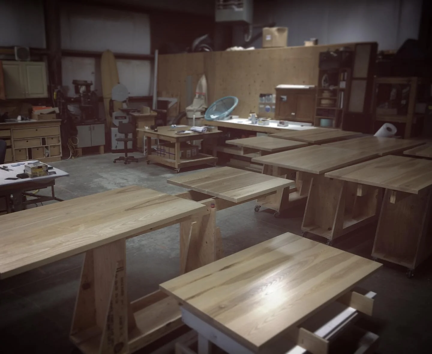 Ash tables in formation. @sakonnet_makers next level craftsmanship.  New project with @diegosnewport fresh out of the booth.