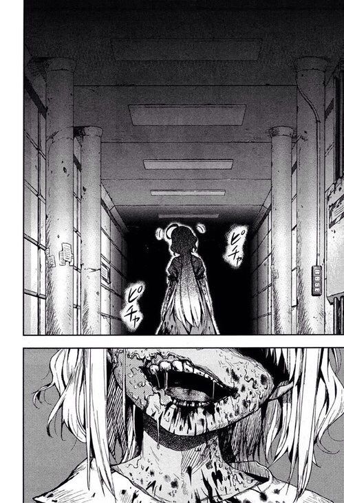 Figure 6 The real Sakura Megumi, who was killed and zombified before the beginning of the show, in Chapter 18 of the manga Gakkōgurashi!. Source.