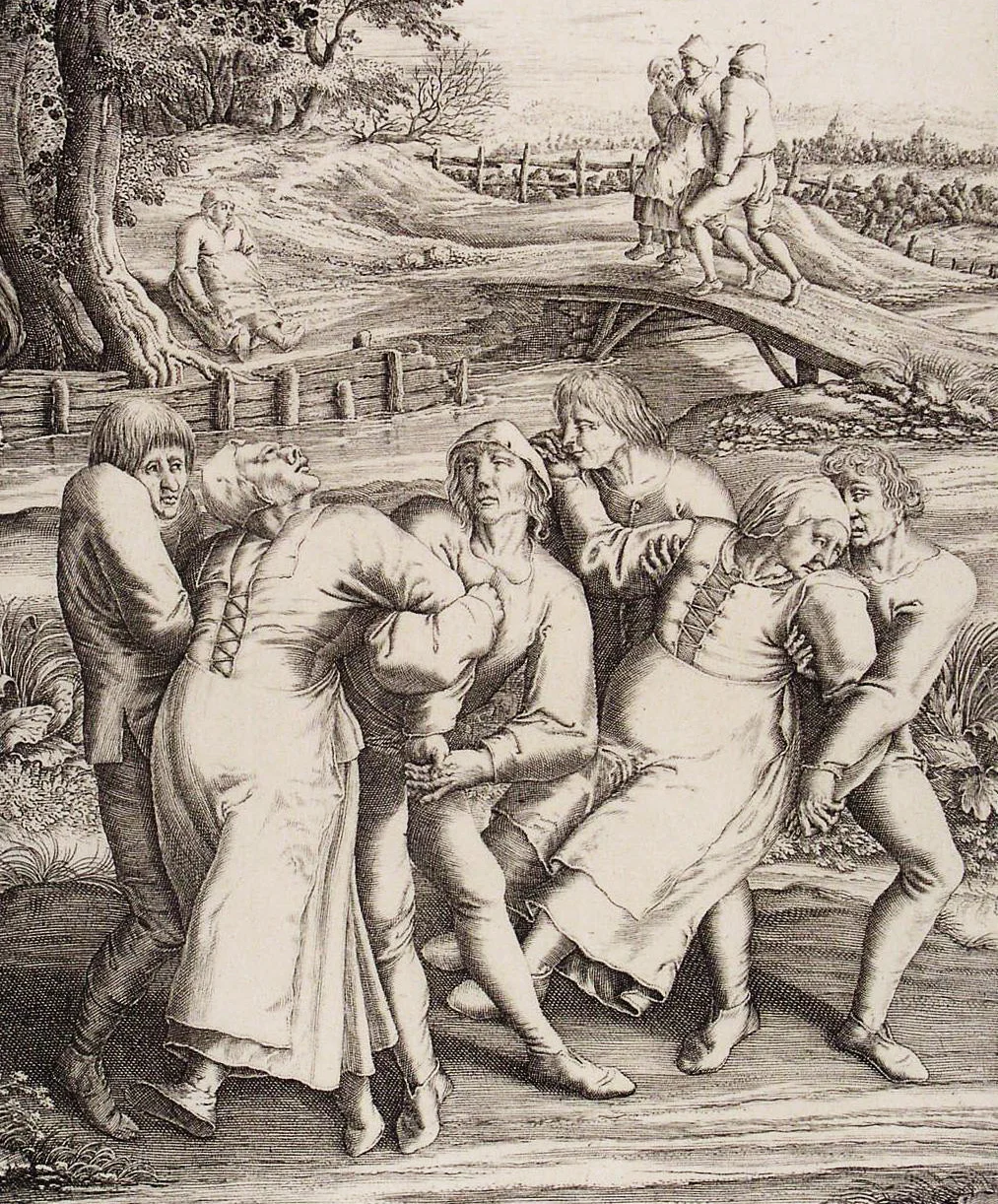 Figure 9 Detail from a 1642 engraving by Hendrik Hondius depicting sufferers of the dance epidemic. Source.