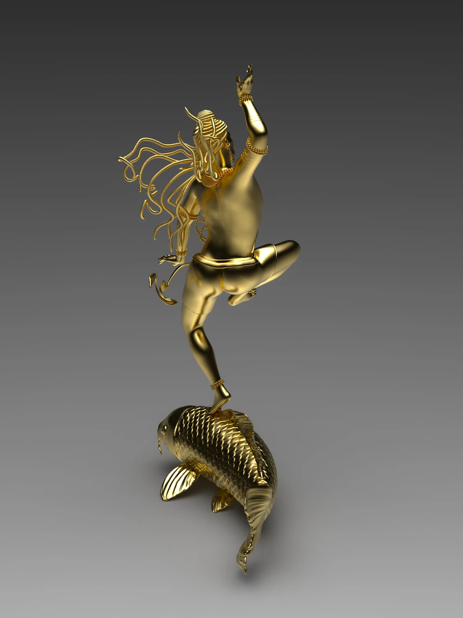 Matsyendranath gold plated bronze variable dimensions “May mighty Sage Macchanda, originating founder of the Kaula dispensation, be gracious and kindly disposed to me! He who, in every outward direction, operates and sets in motion by means of the differentiating energies, the reticulated magical net, red with passion, formed of an alternating pattern of knots and empty spaces, and which appears as the vast canopy of extended cords.” ~ Abhinavgupta (trans. Paul Muller-Ortega)