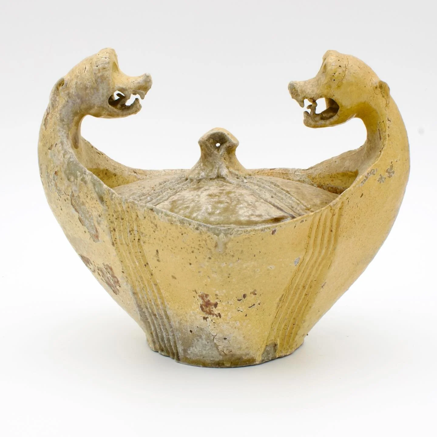 This is one of my favorite pieces to come out of the @mizzou_svs @mu_ceramics Woodfire! It&rsquo;s a variation of my ale bowl shape but converted into a lidded jar! 
Unfortunately, the flashing slip started to crawl/peel off on some part of it, so I 