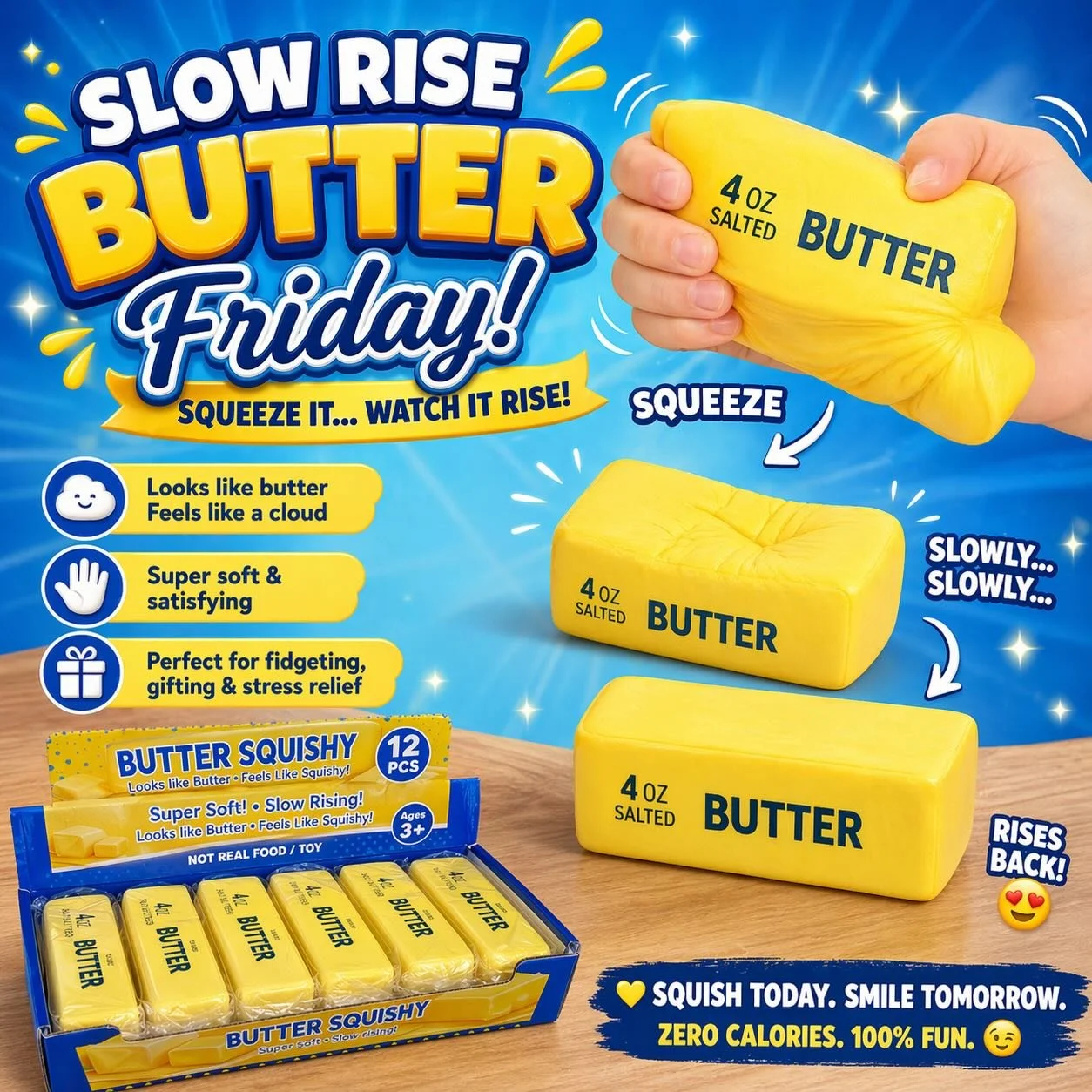 🥞🧈 Slow Rise Butter Friday! 🧈🥞

Squeeze it&hellip; squish it&hellip; and watch it slooooowly rise back 😍

These buttery-soft stress relievers are oddly satisfying and totally addicting&mdash;perfect for fidgeting, gifting, or just zoning out for