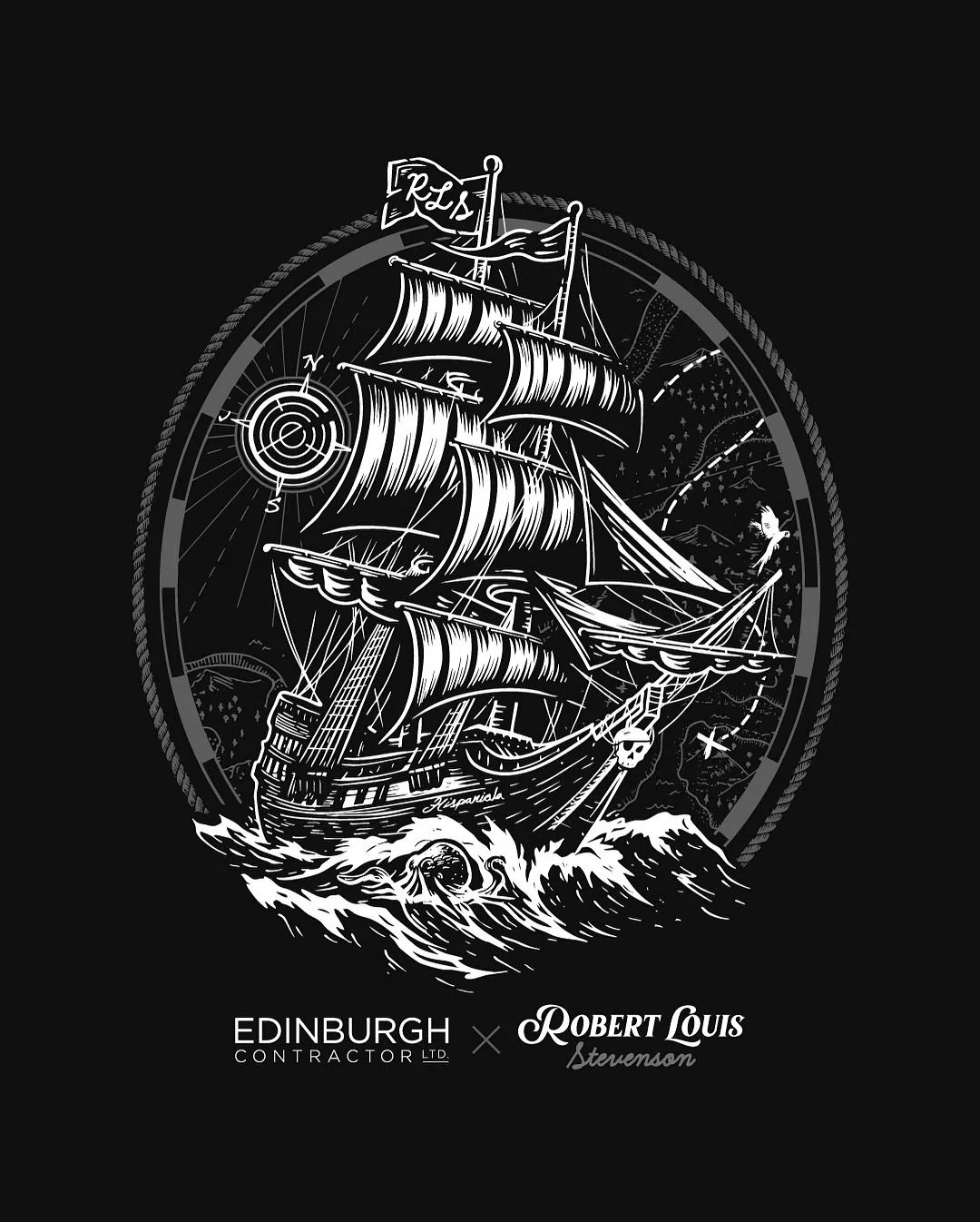 Here is a T-shirt illustration I did for my long time clients at @edinburghcontractorltd - They are renovating the house where Robert Louis Stevenson was born. He is the author of famous books like Treasure Island, so they wanted some unique shirts t