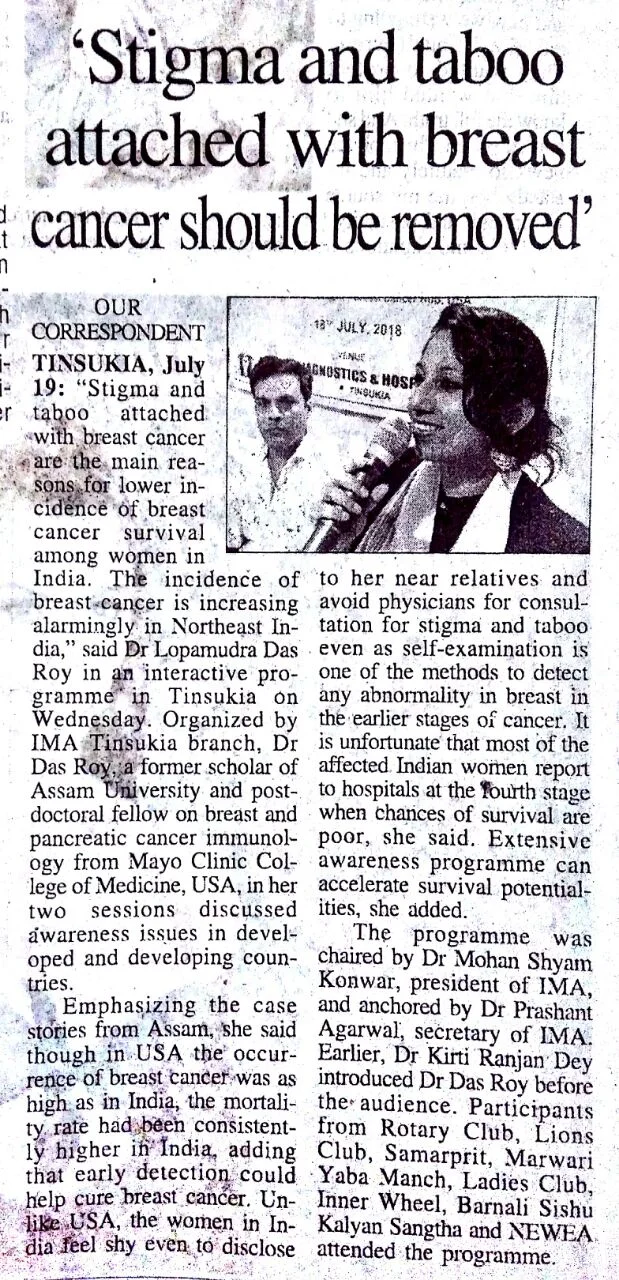 Dr Lopamudra Das Roy - The Sentinel Today, Tinsukia, Assam