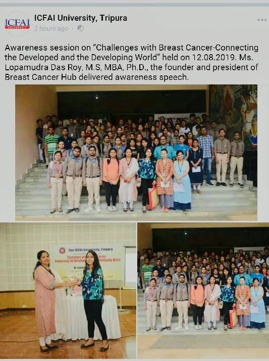 Two sessions on Breast Cancer Education- for Paramedical & Basic Science students, ICFAI University, Agartala, Tripura