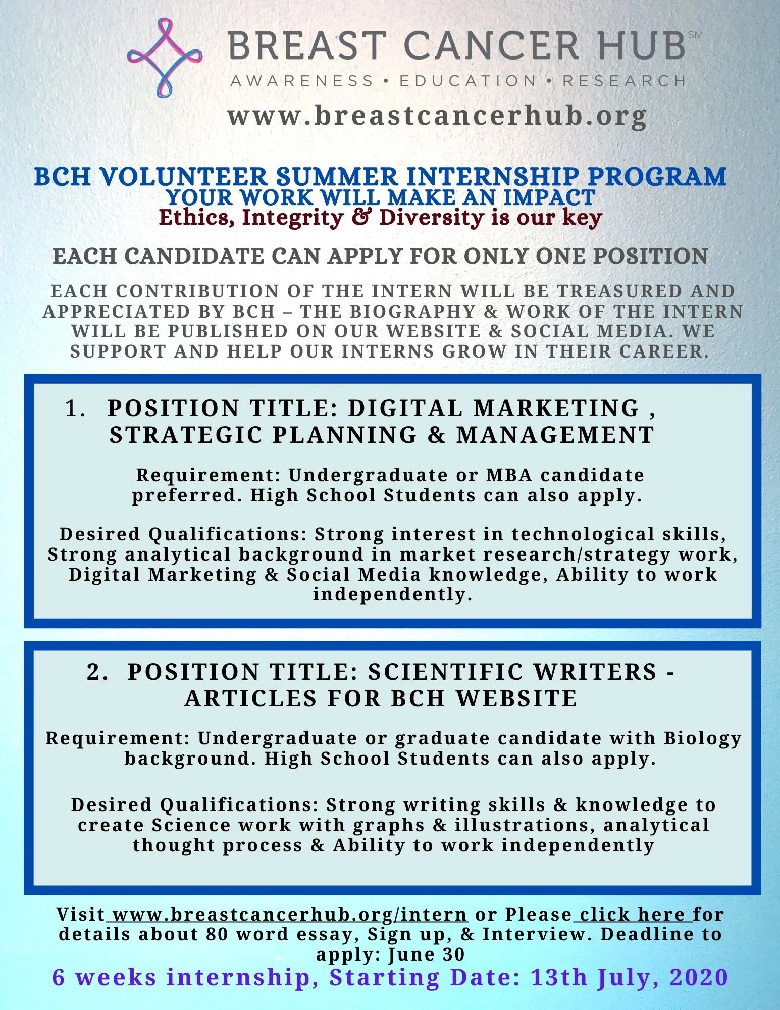BCH Summer Internship Program 2020