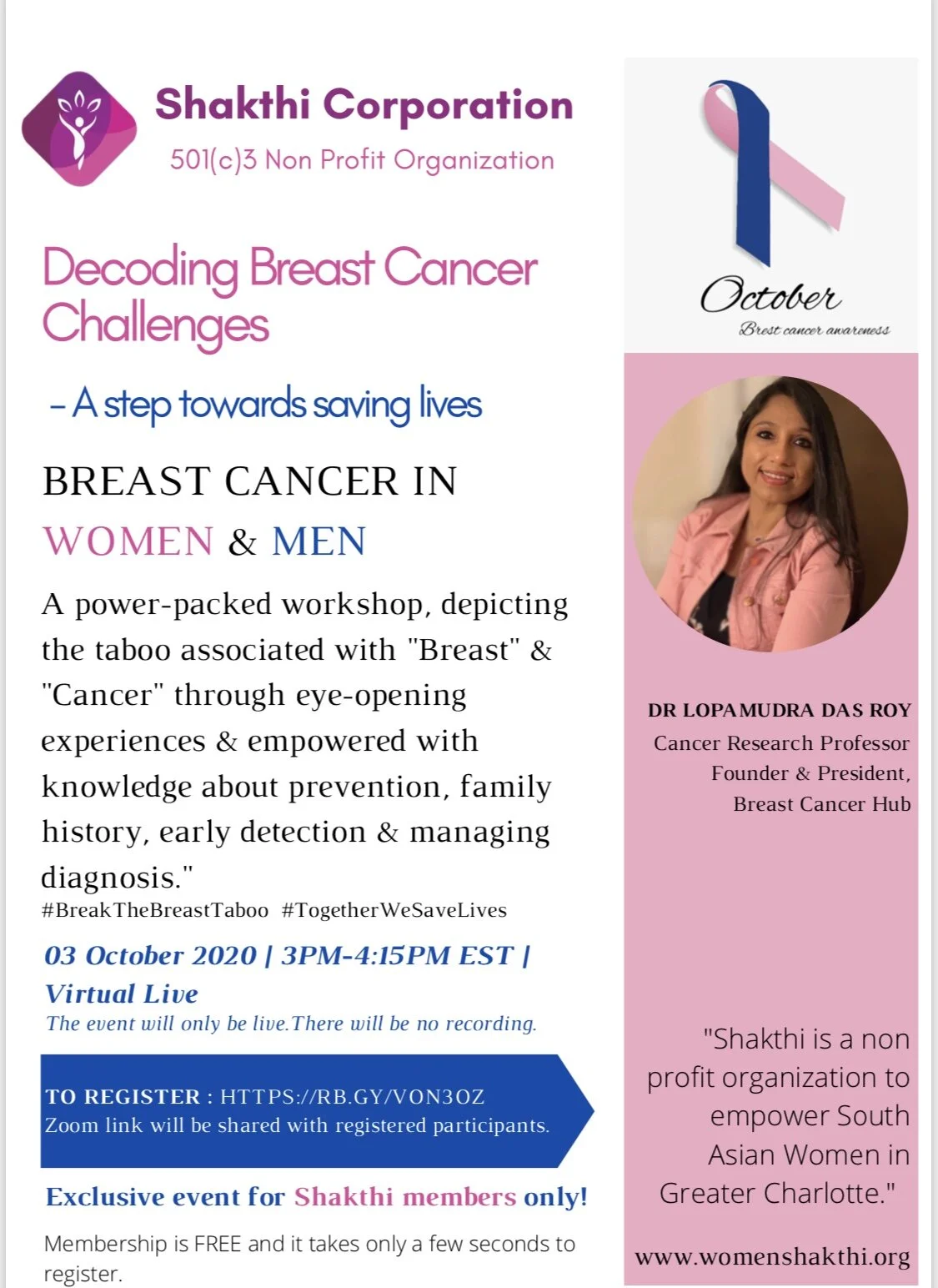 Shakthi Corporation - Breast Cancer Workshop on October 03, 2020