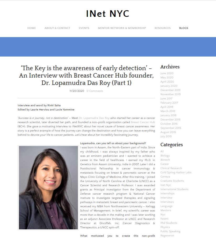Dr Lopamudra Das Roy - Featured at INet NYC (International Network in ...