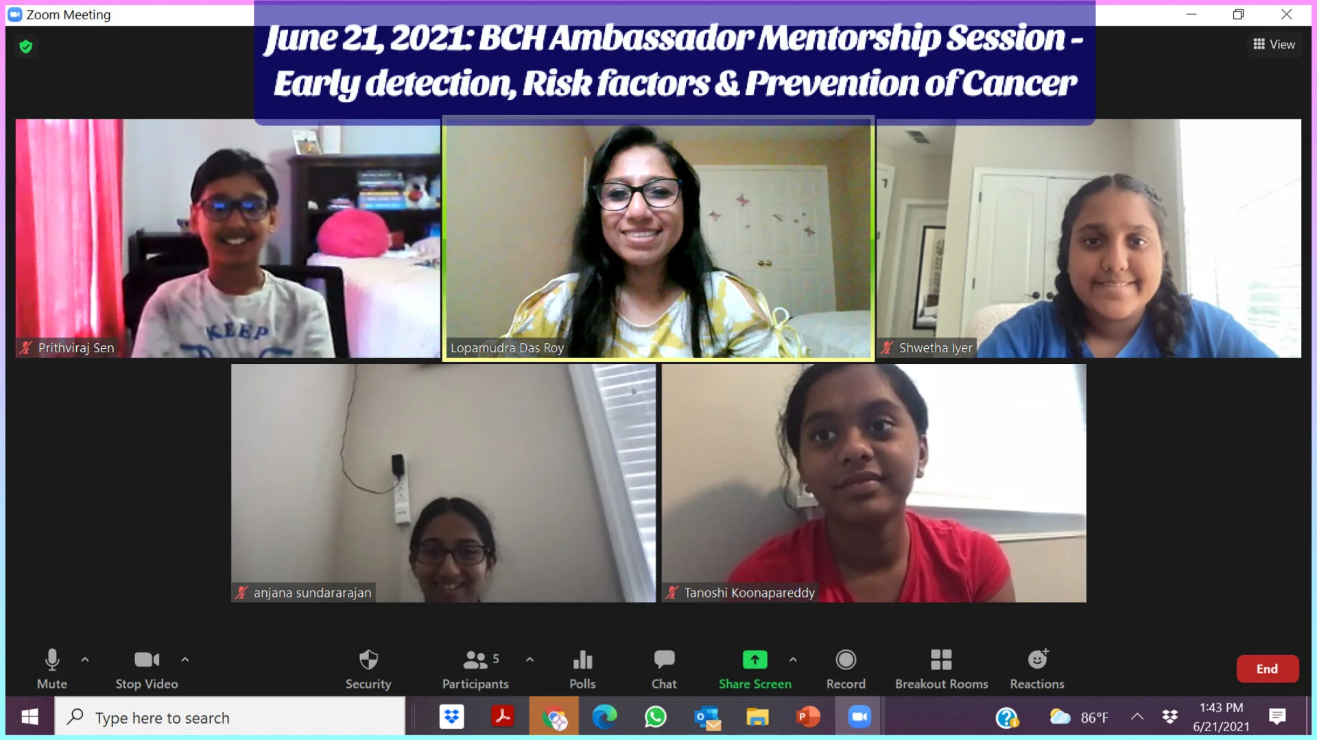June 21, 2021: BCH Ambassador Mentorship Session-Early detection &amp; prevention of Cancer
