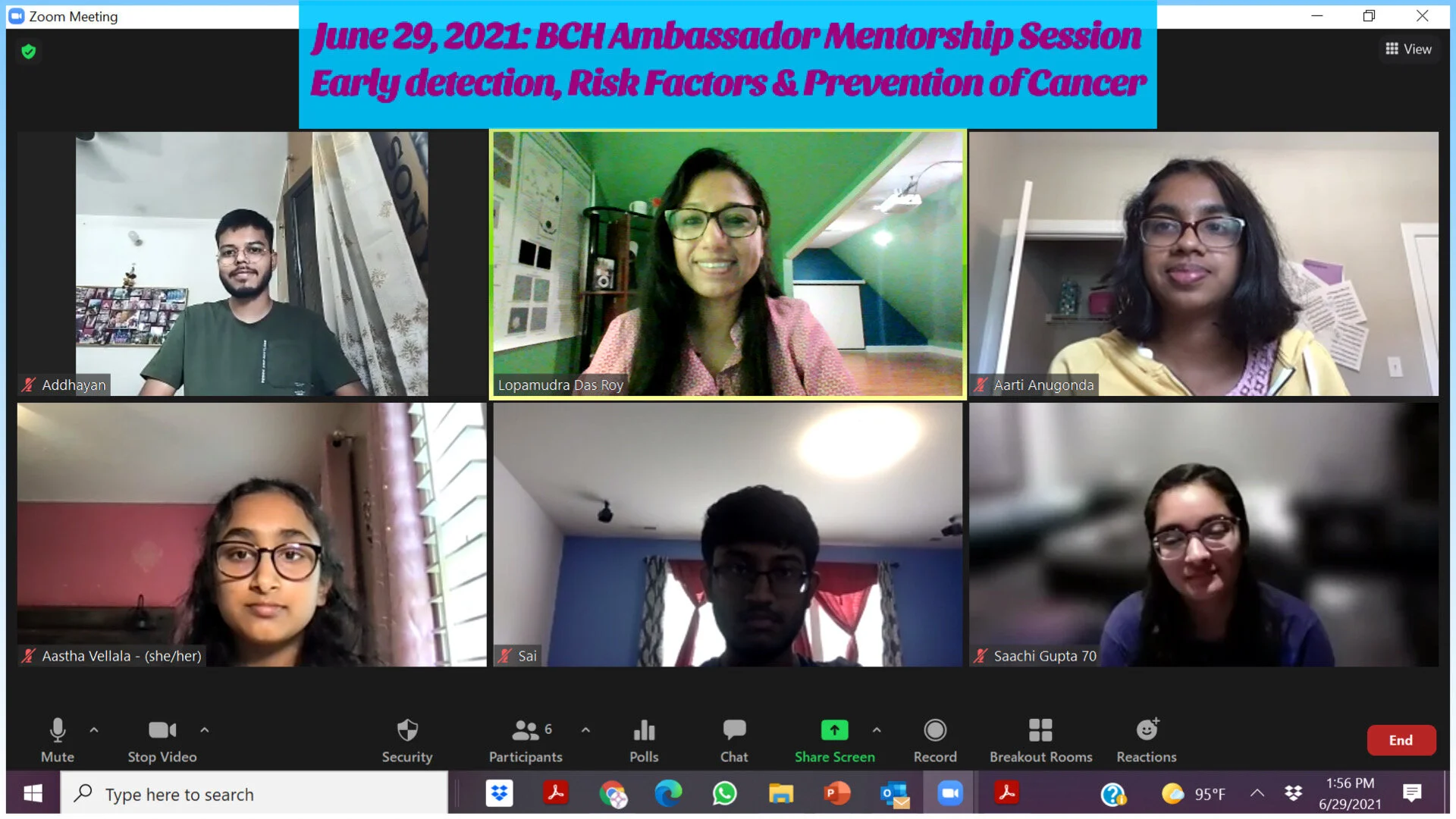 June 29, 2021: BCH Ambassador Mentorship Session-Early detection &amp; prevention of Cancer  