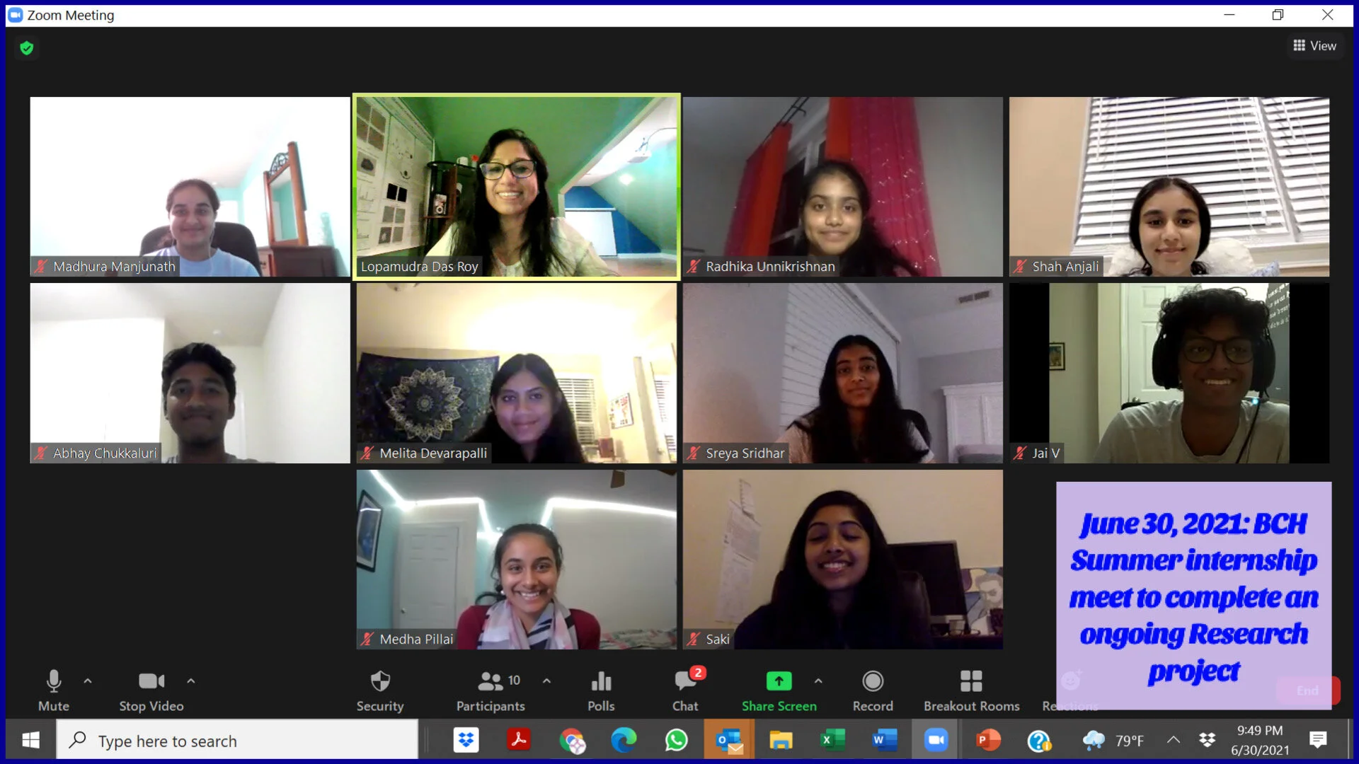 June 30, 2021: BCH Summer Internship Meet