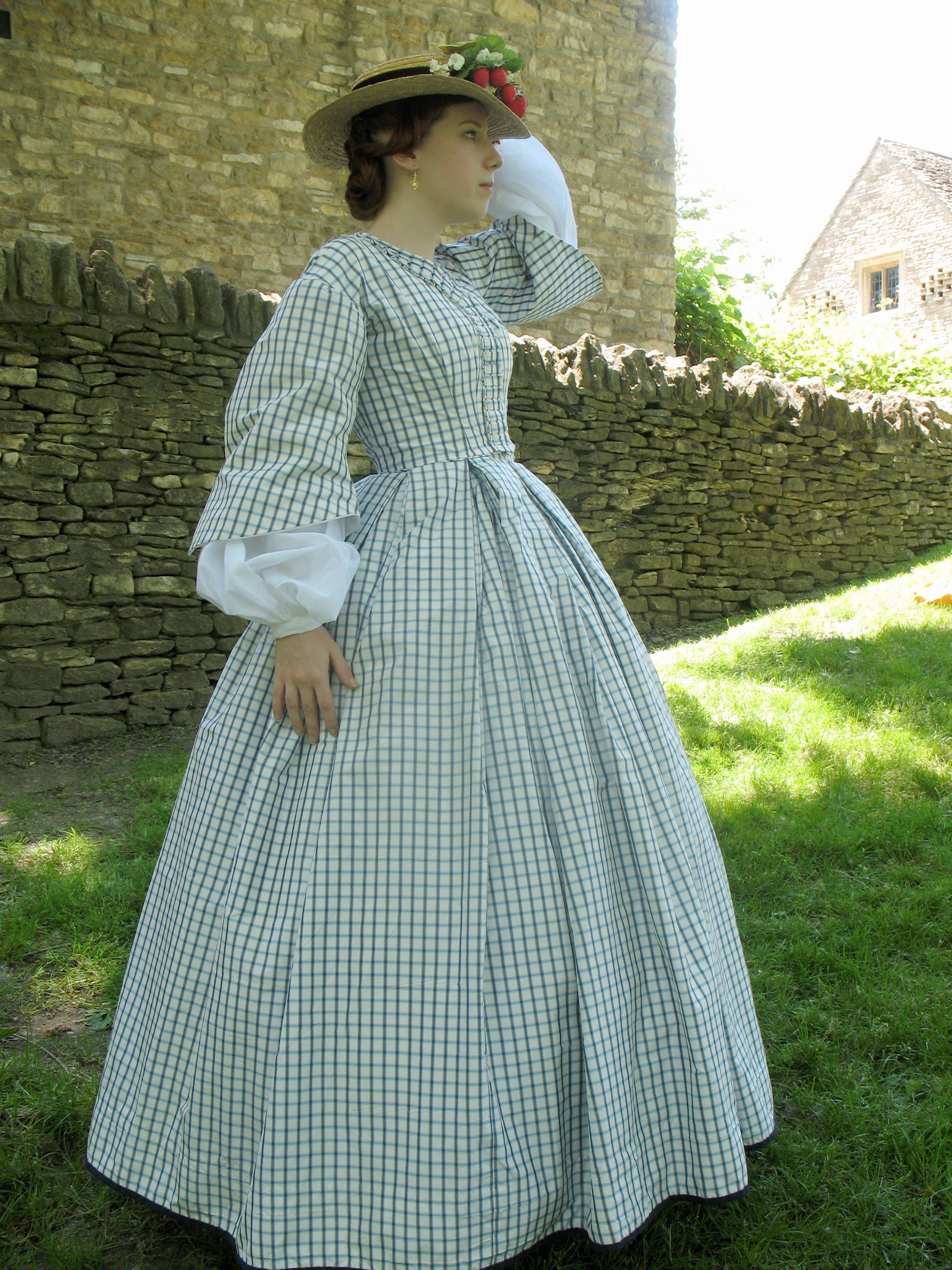 1860s Windowpane Check Silk Day Dress