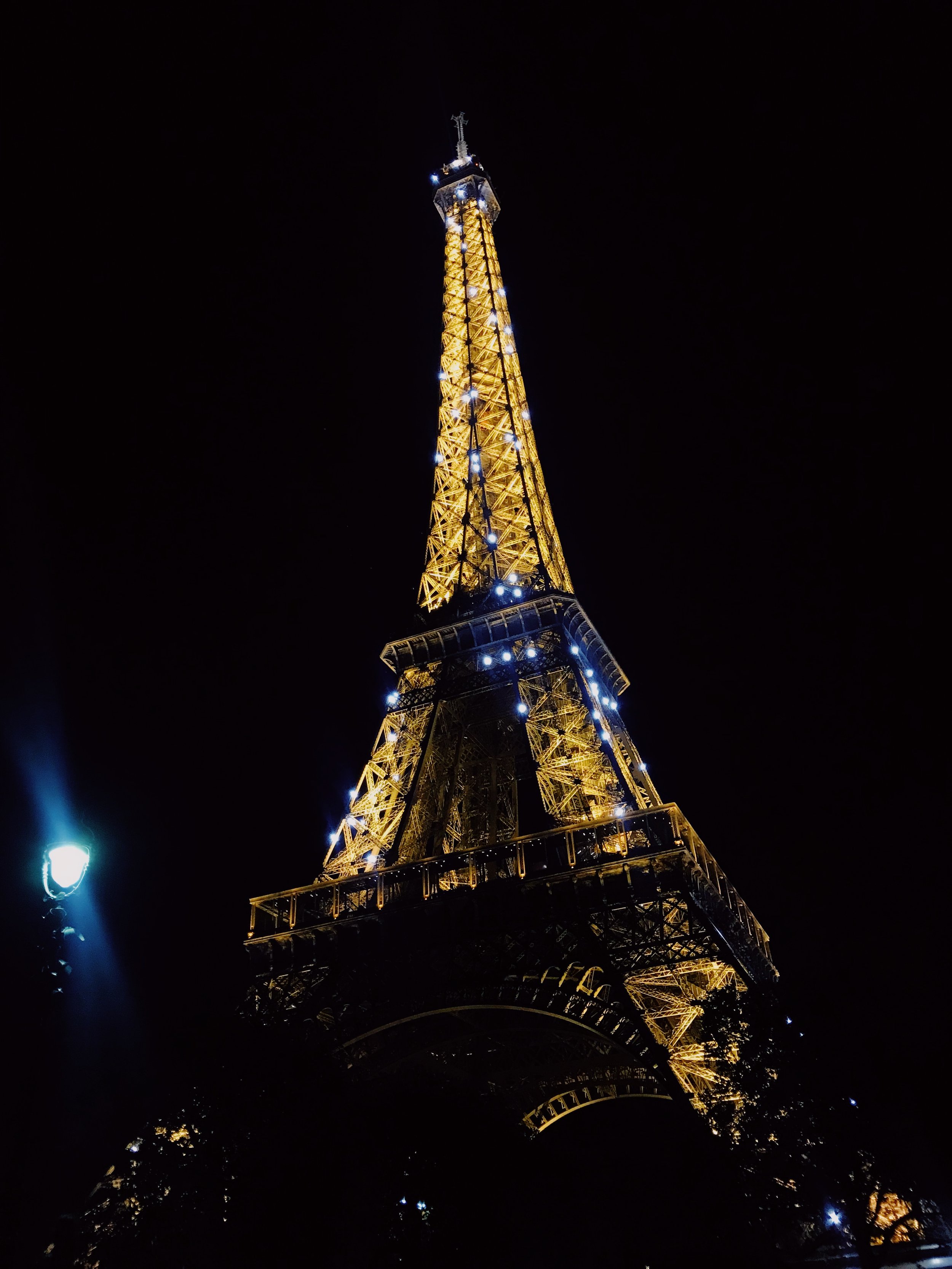 The Eiffel Tower at night. 