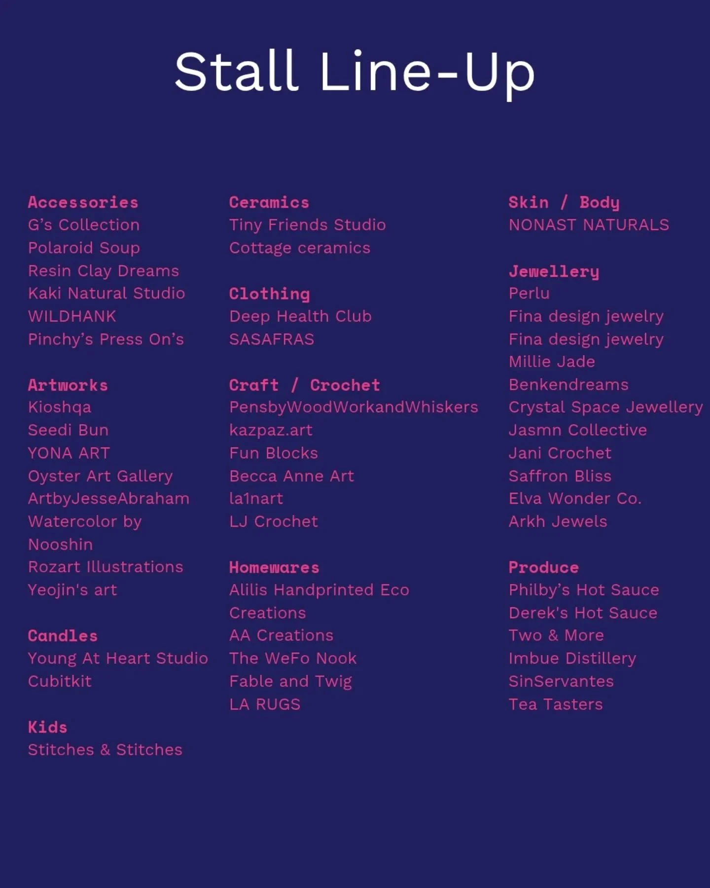 Get your shopping bags ready! The full Stall Line-Up for CRFTWRK is here! Check out the list to find your favorites or discover a new artisan obsession.

🌟This Saturday, Mar 7
🌟9am 4pm
🌟Shed C, Queen Vic Market