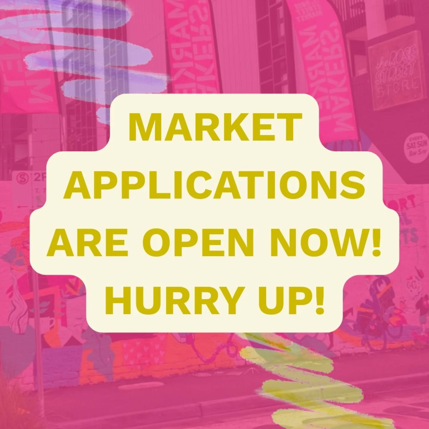 Calling all makers &amp; creators! ✨ Market applications are officially OPEN! 📢

​We&rsquo;re looking for the best local talent to join us for our next season. 
​🔗 Tap the link in our bio and secure your spot. 
Don&rsquo;t wait, spaces fill up fast
