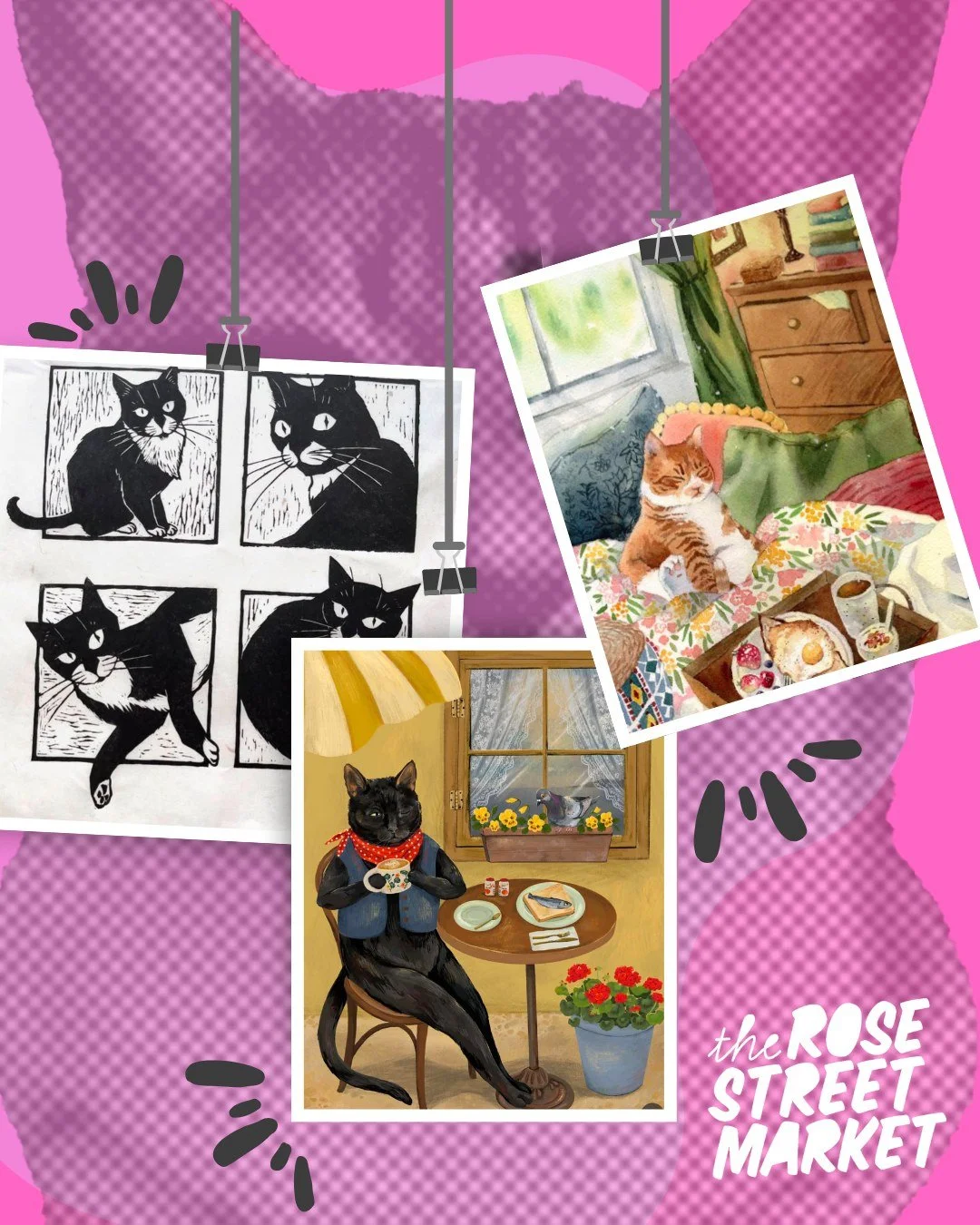 🐾Cat Lovers, this one&rsquo;s for you! 
We&rsquo;re purr-fectly obsessed with how our talented artists capture the charm and sass of our favorite feline friends.

Come support our local makers and find a unique piece to take home!
​The Rose Street M