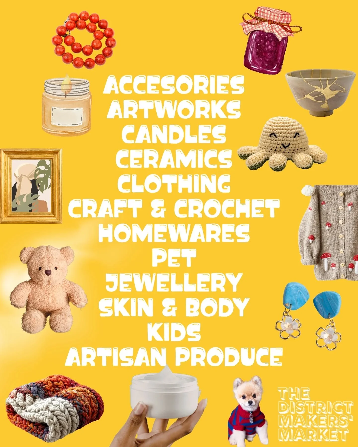 From cozy knits and skincare to treats for your pup, we&rsquo;ve got the full lineup! 🧶🐶
Our makers have been busy crafting everything from delicate jewelry to home-grown produce.
Check out our list of categories and come support small businesses t
