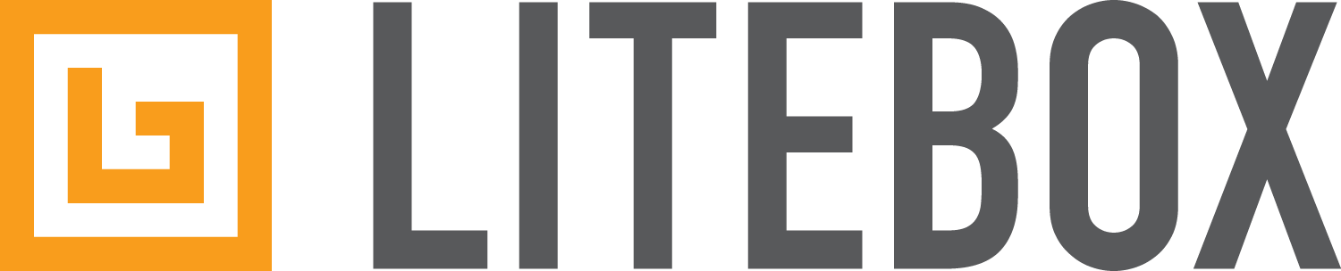 LITEBUX logo with an orange and black geometric icon to the left of the word 'LITEBOX' in large gray letters.