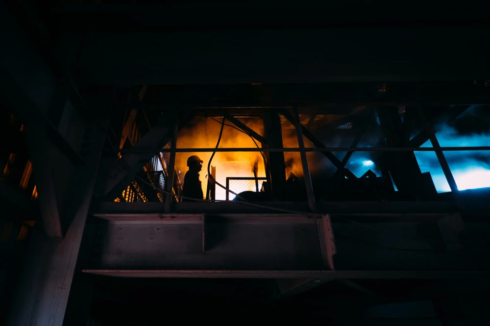 Furnace glowing inside a steel plant
