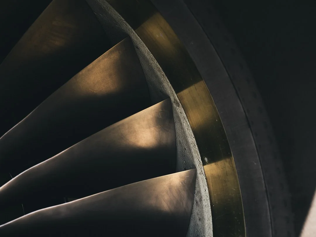 Close-up of jet engine fan blades
