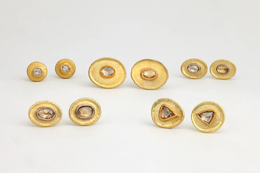 Rose cut diamond studs, 18ct gold