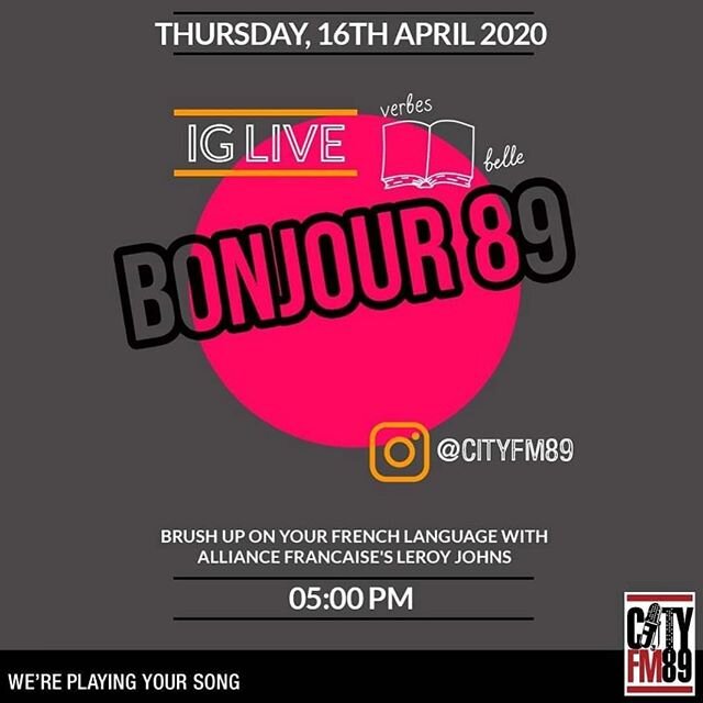 We&rsquo;ll be going live with @cityfm89 on Thursday at 5 pm with our very own Professor Leroy Johns giving you a crash course in French! We hope you&rsquo;ll tune in from your couches, beds, or wherever you find yourself to experience this fascinati
