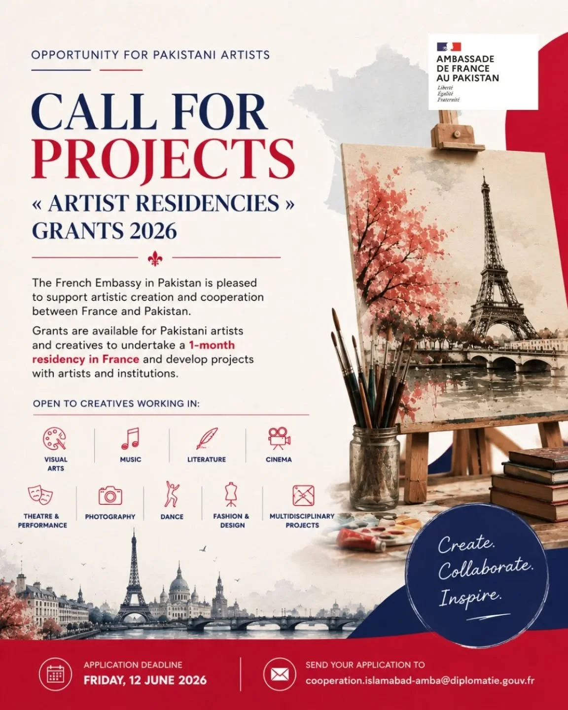 🇫🇷🇵🇰Call for projects - &laquo; Artist Residencies &raquo; grants of the French Embassy in Pakistan 2026 In the framework of the support of the French Embassy to creation and artistic cooperation between France and Pakistan, "Artist Residenc