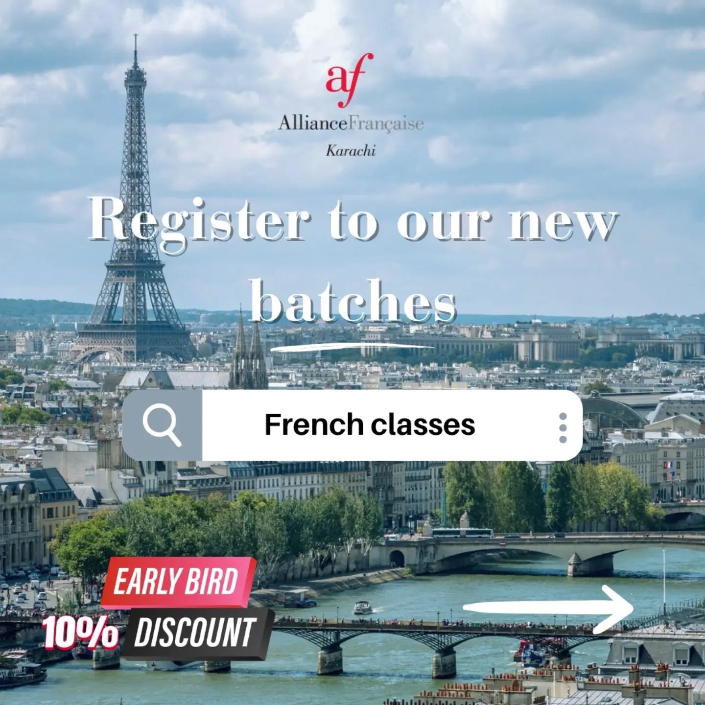 🇫🇷 Bonjour Karachi! Starting today, we are welcoming new and returning students to Session 5 of our French language programmes. Sign up early for our 10% Early Bird Discount ⏳ (valid until 3rd October) and secure your spot in the level that fits yo