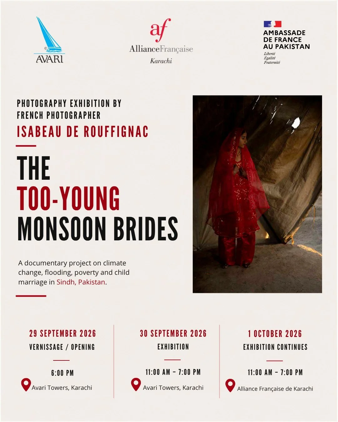 Tomorrow, 29 September, The Too-Young Monsoon Brides opens at Avari Towers, Karachi.

Through her documentary photography, French photographer Isabeau de Rouffignac brings into focus the lives of young girls in Sindh whose futures have been shaped by