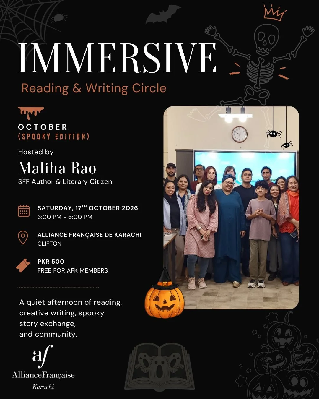 Step away from daily routines and step into a welcoming sanctuary for readers, writers, and creative thinkers. This October, the circle turns a little darker. 🎃

Host Maliha Rao, SFF Author and Literary Citizen, invites you to the Spooky Edition of 
