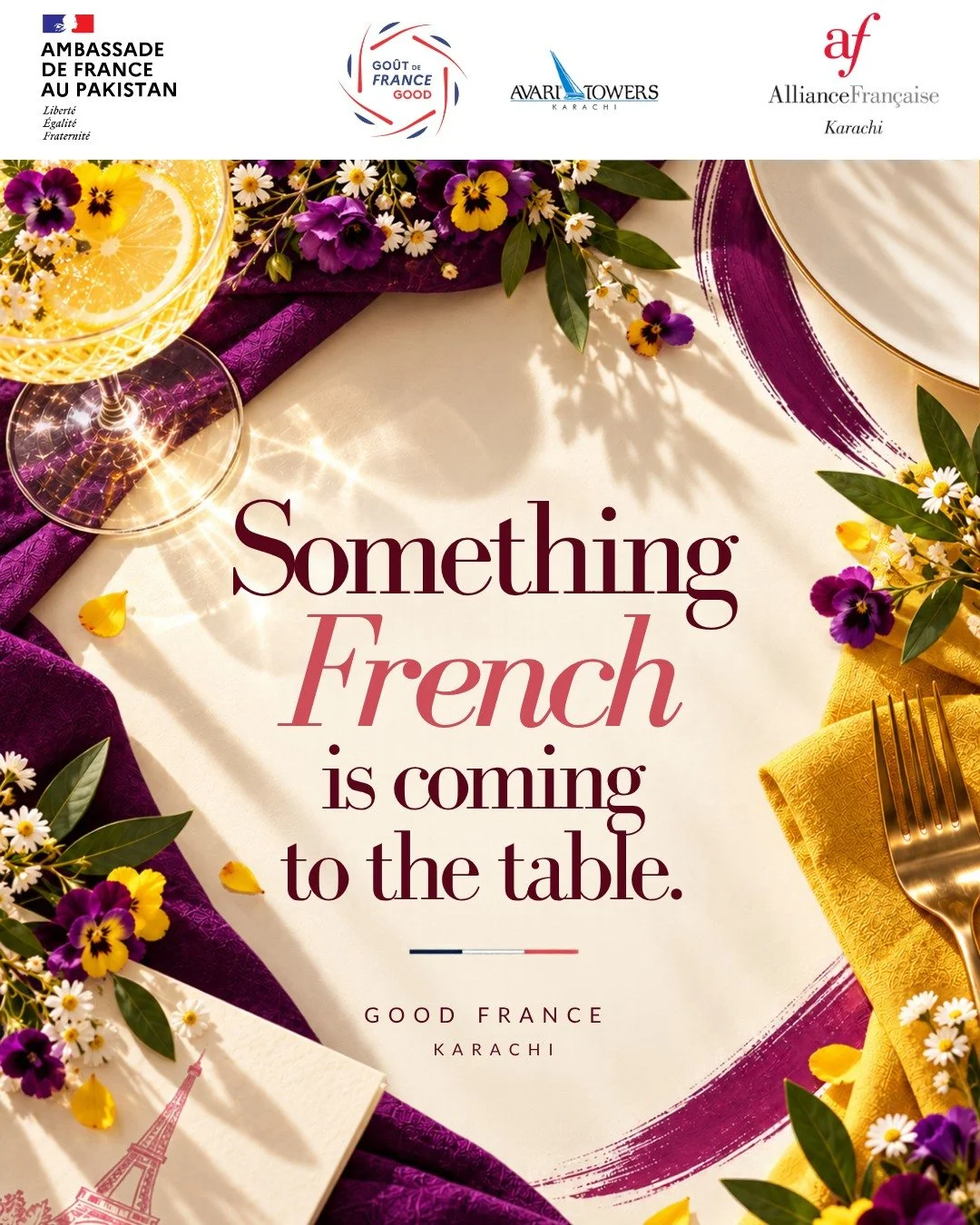 Something French is coming to the table.
Karachi has never tasted anything quite like it.
Details soon.

#Go&ucirc;tDeFrance #AFKarachi #KarachiEvents #FrenchFood