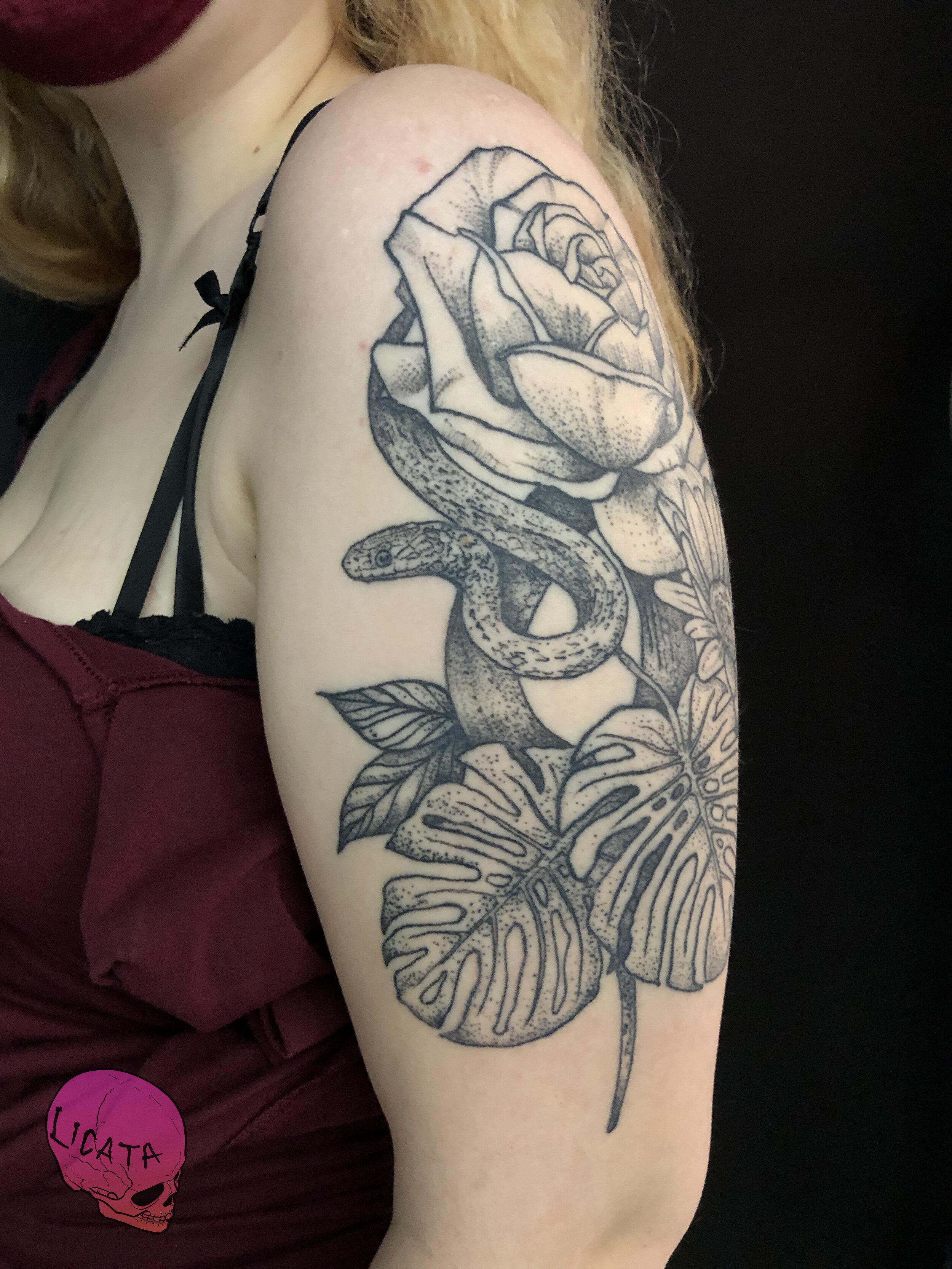 Floral Tattoo Art  The Redhawk Studio Remy Robards Blackwork Linework  Colorwork Houston Tattoo Artist