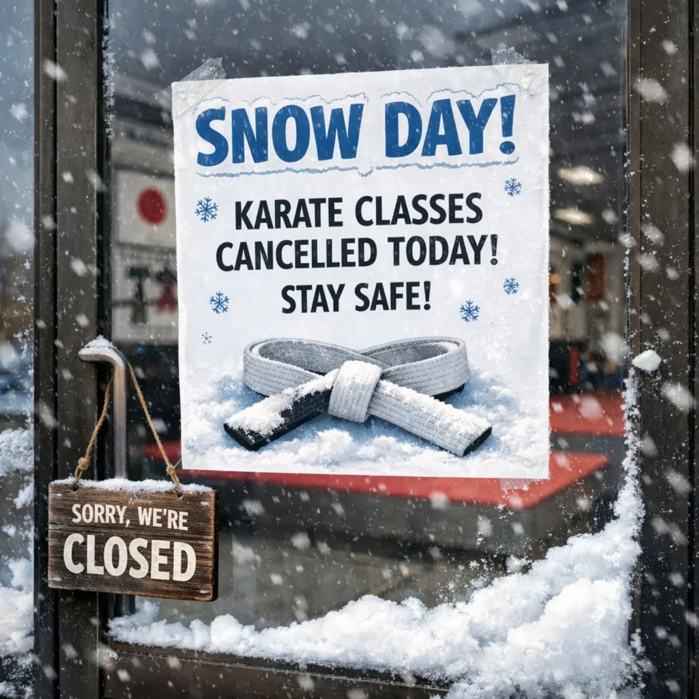 Just got word from the Canada Games Centre that they are closing at 4pm due to the snow storm. As such, all karate classes tonight are cancelled. Participants will be issued a credit for the missed class.