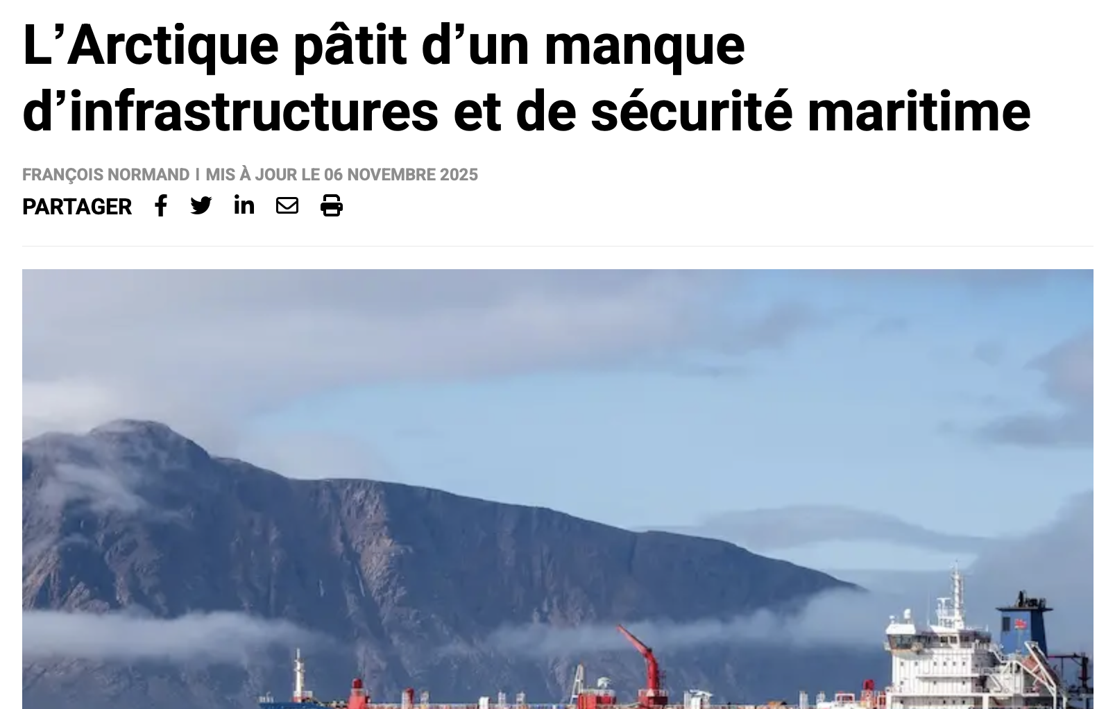 Les affaires : L’Arctique pâtit d’un manque d’infrastructures et de sécurité maritime