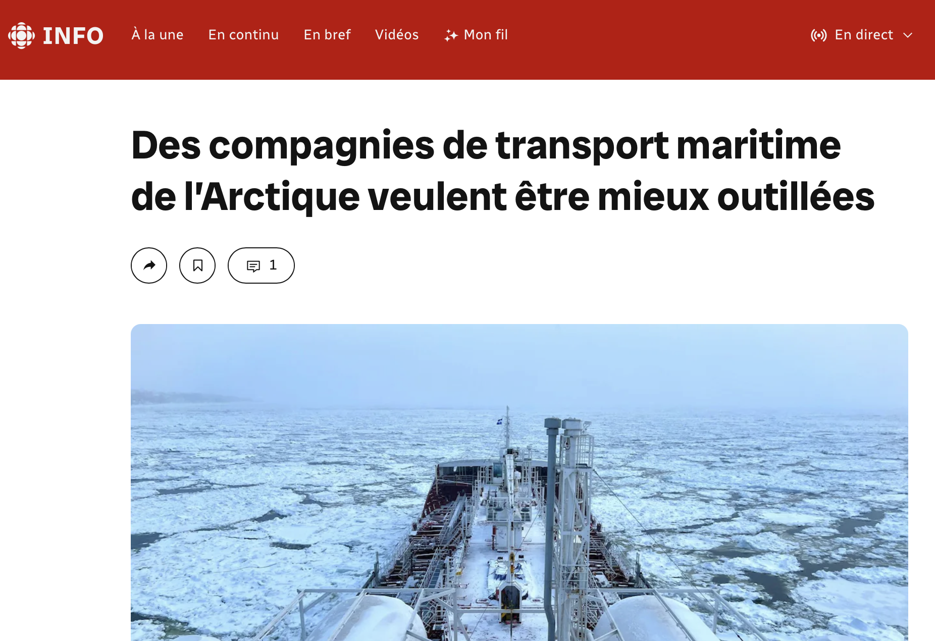 Radio-Canada : Des compagnies de transport maritime de l’Arctique veulent être mieux outillées
