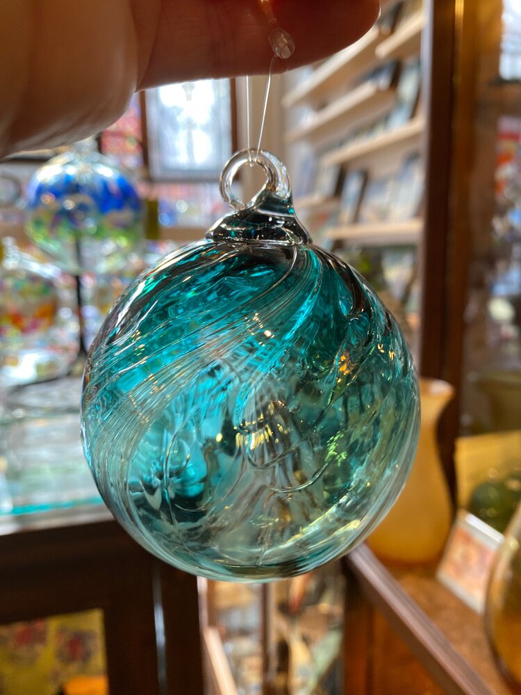 Glass Eye Studio Hand Blown Glass Raindrop Ornament Holiday Swirl