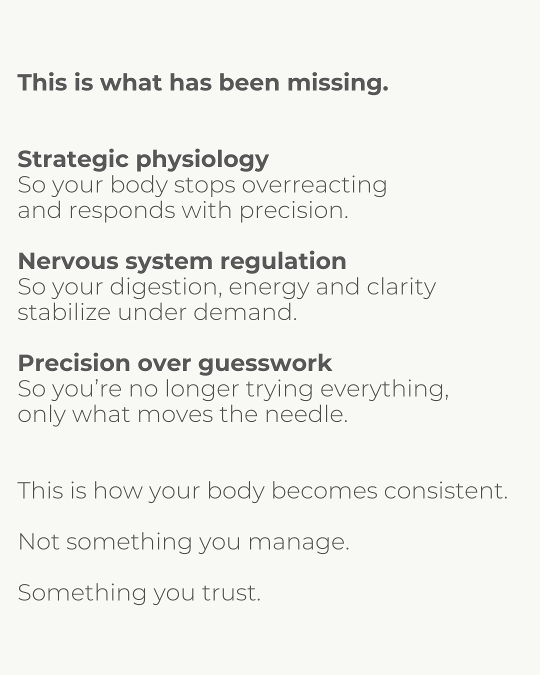 A functional medicine approach to SIBO, gut–brain dysfunction, and chronic digestive symptoms focused on nervous system regulation, strategic physiology, and precision over trial-and-error methods.