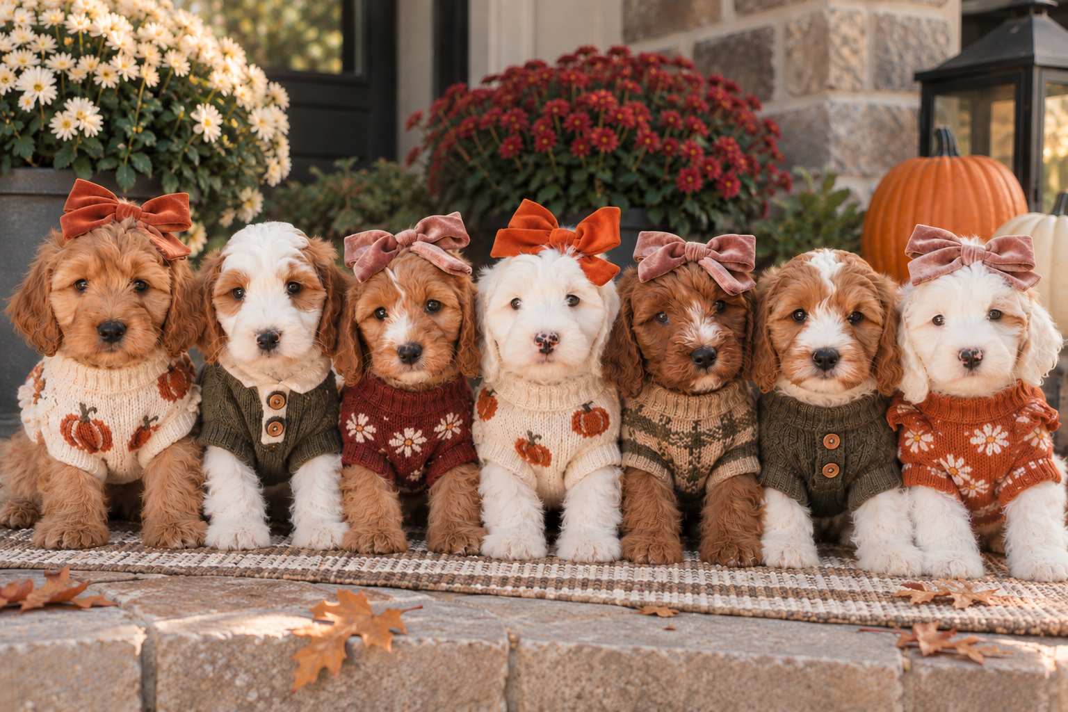 Seven Cozy Puppies on an Autumn Porch.png